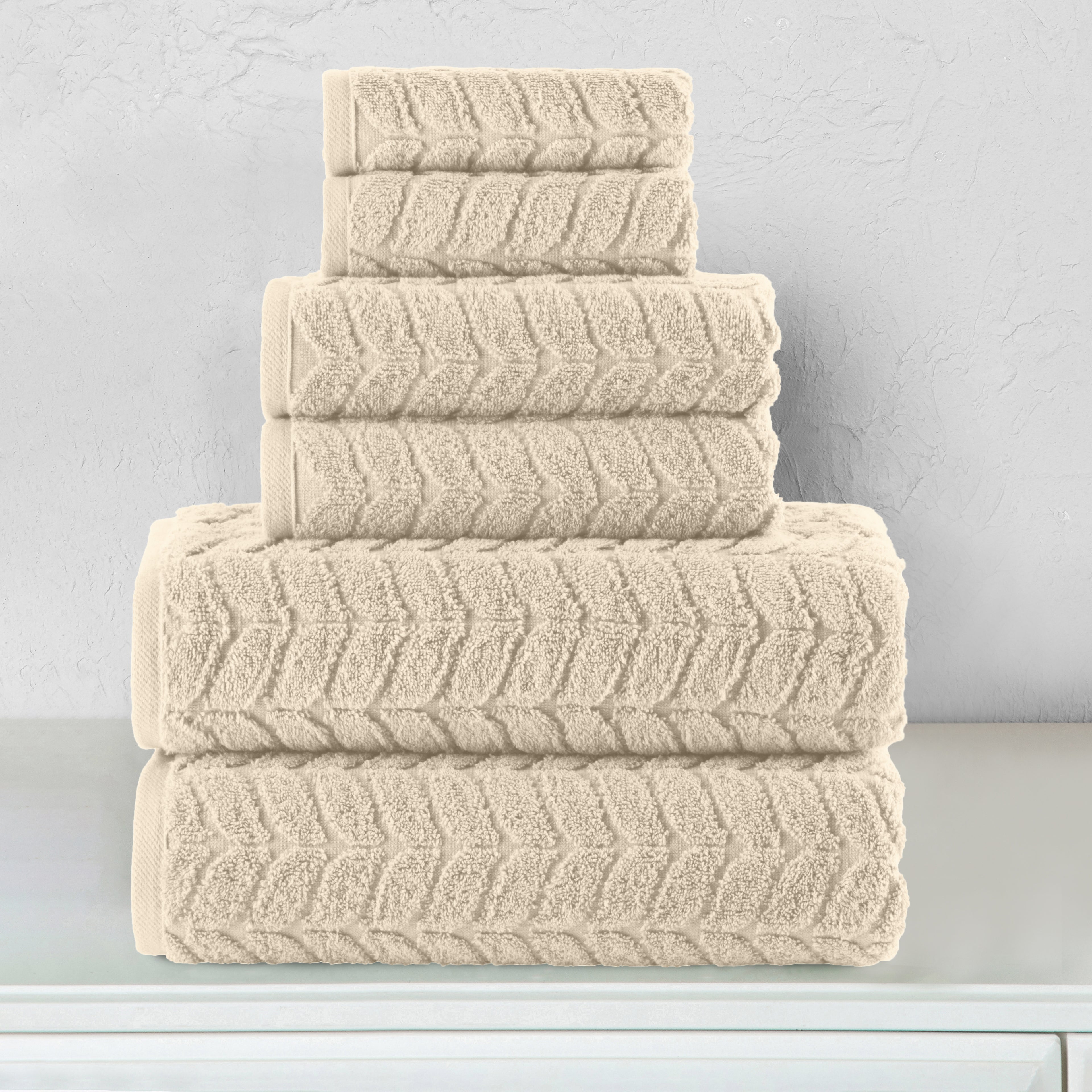 6-Piece Turkish Cotton Braided Towel Set, 2 Washcloths, 2 Hand Towels and 2 Bath Towels