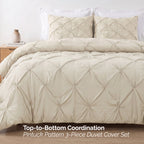 Pinch Pleated Pintuck Pattern, 3-Piece Duvet Cover Set - Features Corner Ties