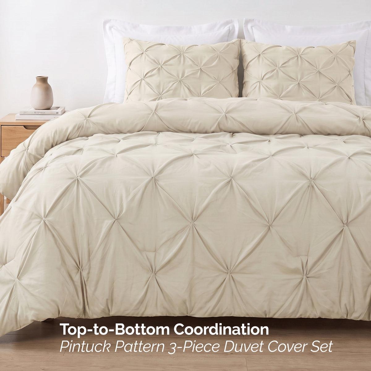 Pinch Pleated Pintuck Pattern, 3-Piece Duvet Cover Set - Features Corner Ties
