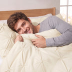 Pinch Pleated Pintuck Pattern, 3-Piece Duvet Cover Set - Features Corner Ties
