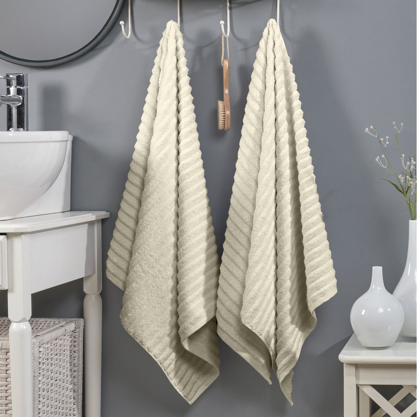 Elegant Comfort 2-Pack Premium Turkish Cotton Corduroy Stripe Bath Towel Set, 27 x 54 inch