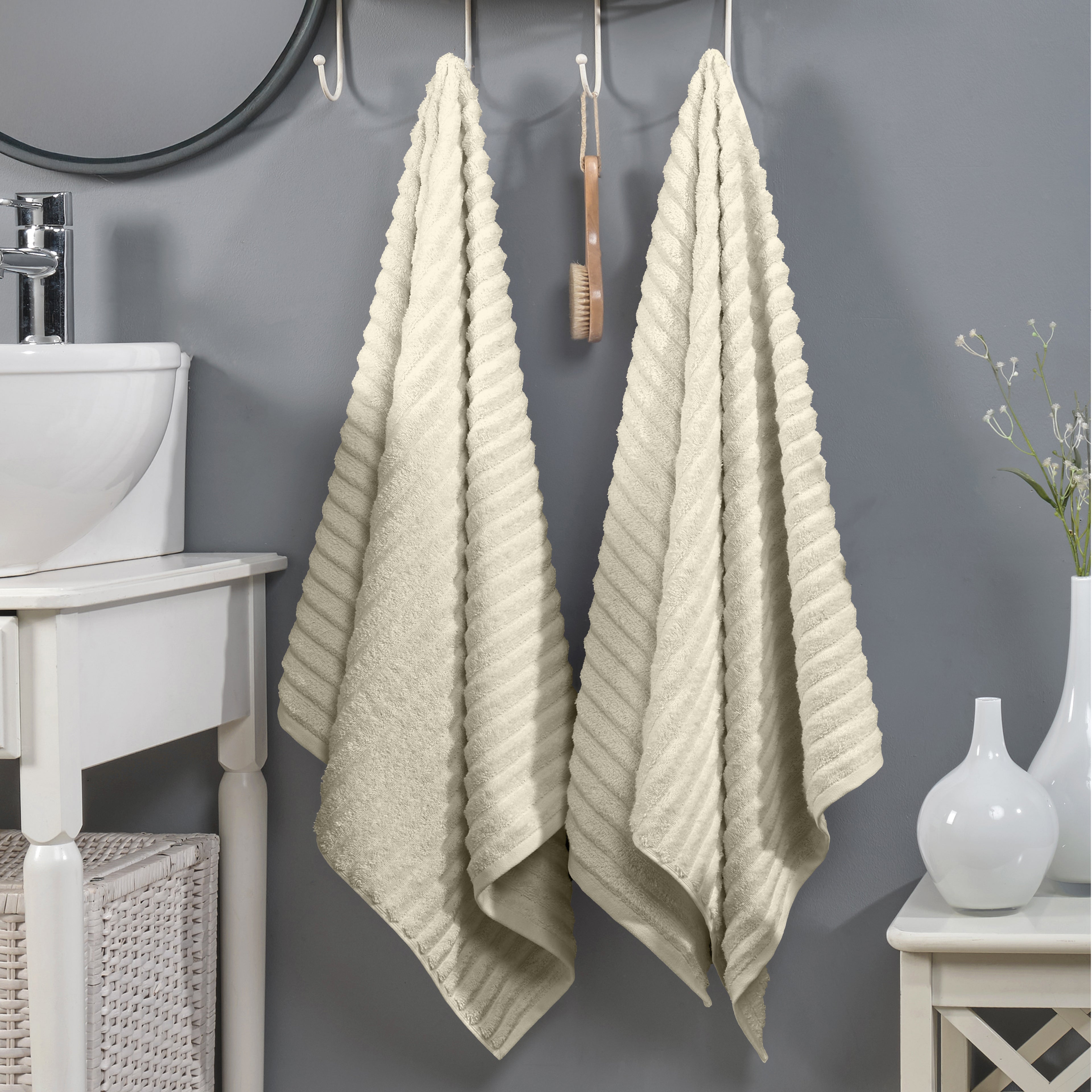 2-Pack Premium Turkish Cotton Corduroy Stripe Bath Towel Set, 27 x 54 inch