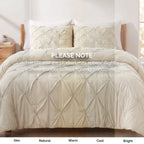Pinch Pleated Pintuck Pattern, 3-Piece Duvet Cover Set - Features Corner Ties