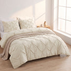 Pinch Pleated Pintuck Pattern, 3-Piece Duvet Cover Set - Features Corner Ties