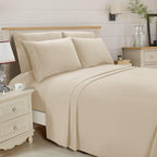Essential 6-Piece 3-Line Embroidery Sheet Set, Soft as a Hotel Premium Quality, Bright Shades