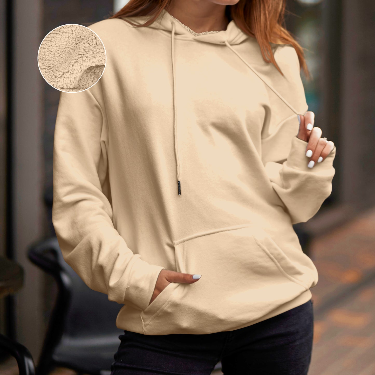 Elegant Comfort Women Casual Sherpa-Lined Cotton Hoodie