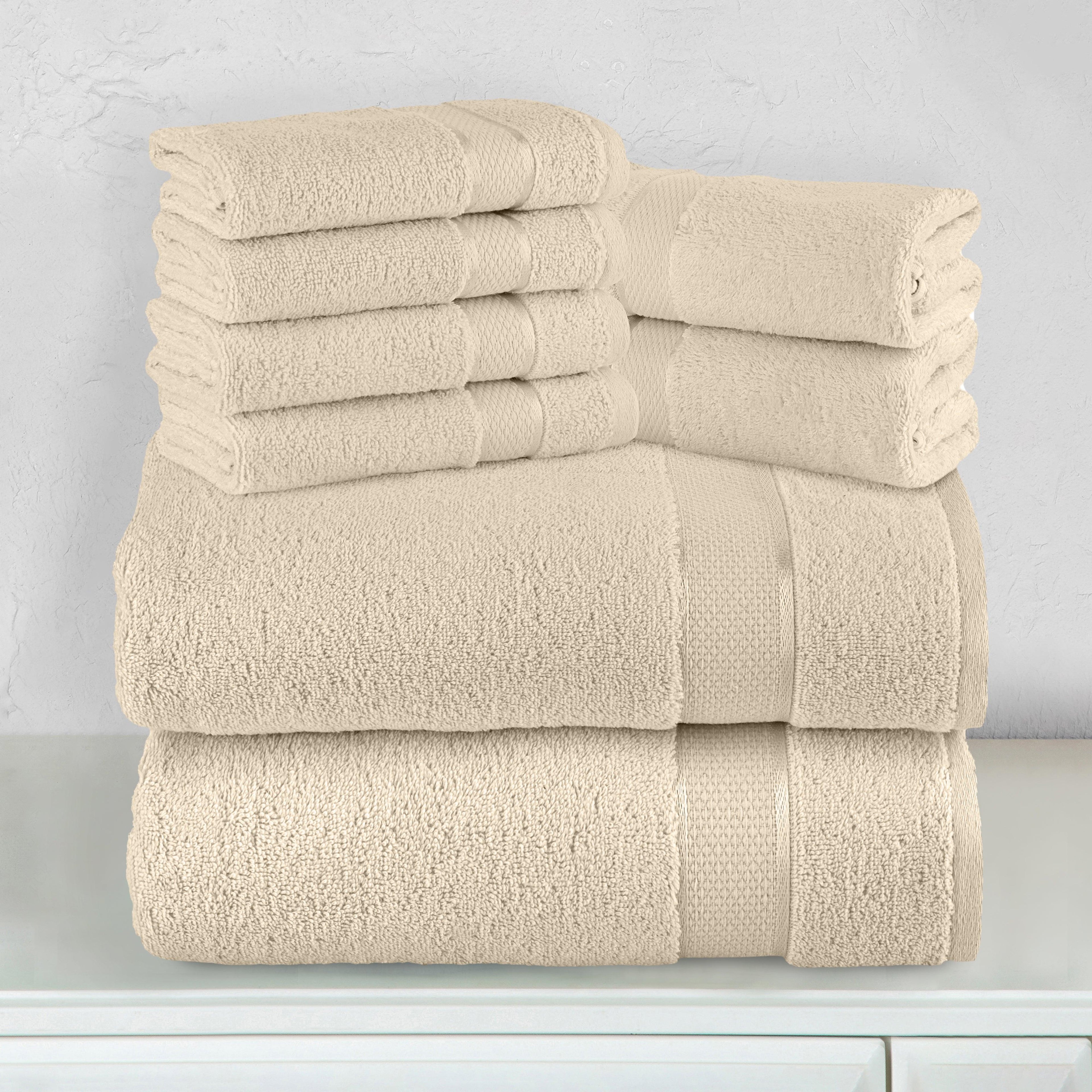 8-Piece Turkish Cotton Towel Set, 4 Washcloths, 2 Hand Towels and 2 Bath Towels
