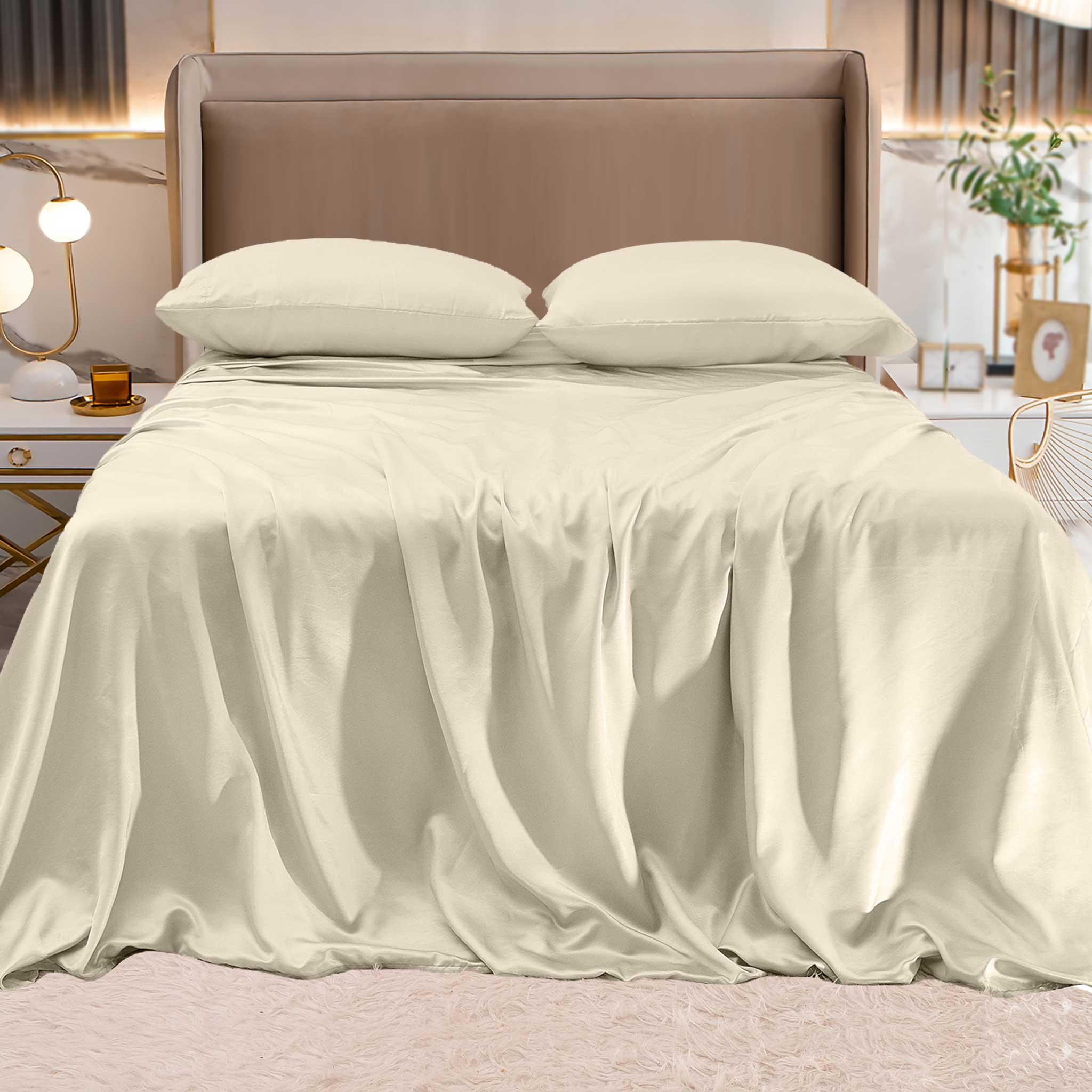 Fine 4-Piece Silky Satin Sheet Set, Bright Shades