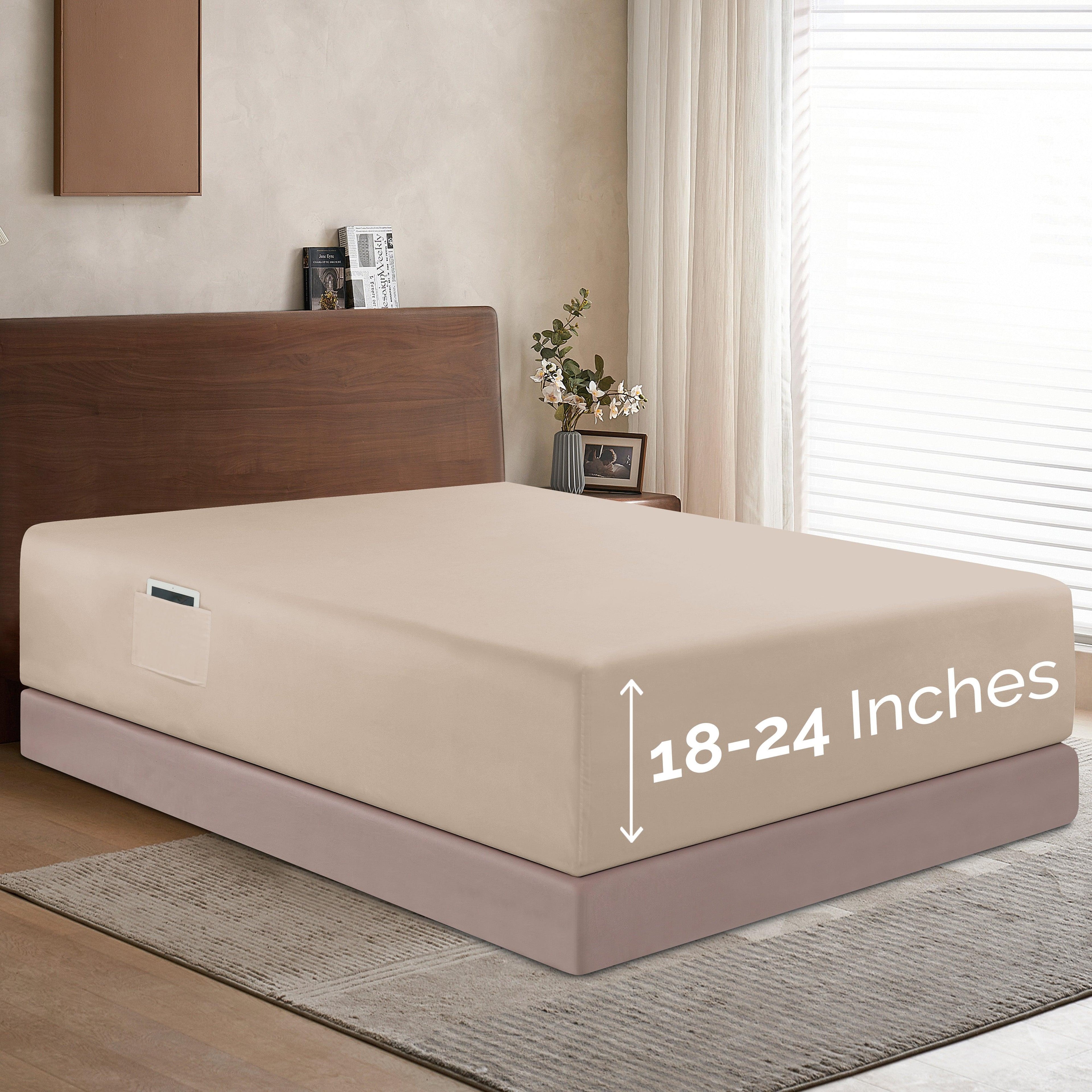 Extra Deep Pocket 18"-24" Single Fitted Sheet for High Mattress, Bright Shades