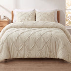 Pinch Pleated Pintuck Pattern, 3-Piece Duvet Cover Set - Features Corner Ties