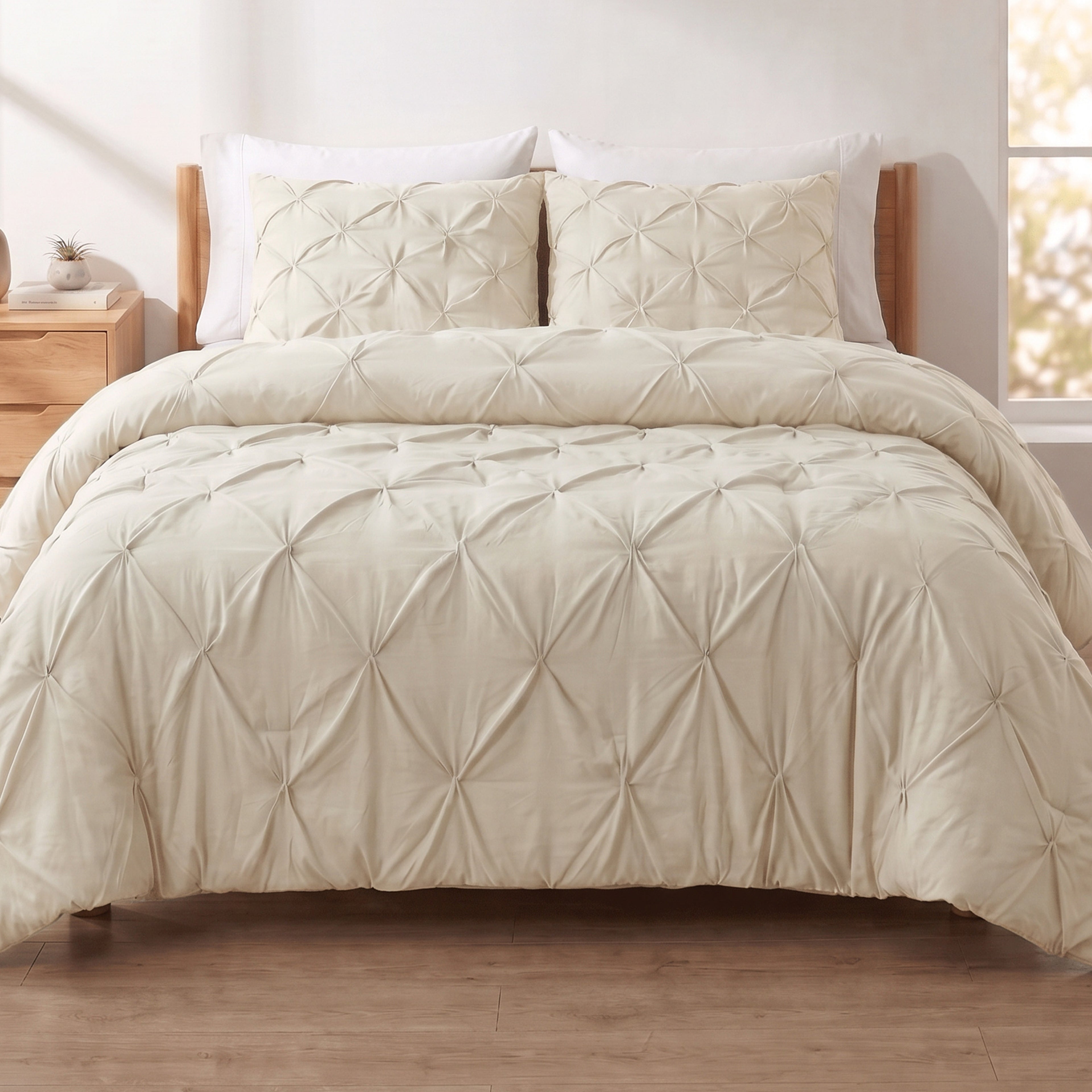 Pinch Pleated Pintuck Pattern, 3-Piece Duvet Cover Set - Features Corner Ties
