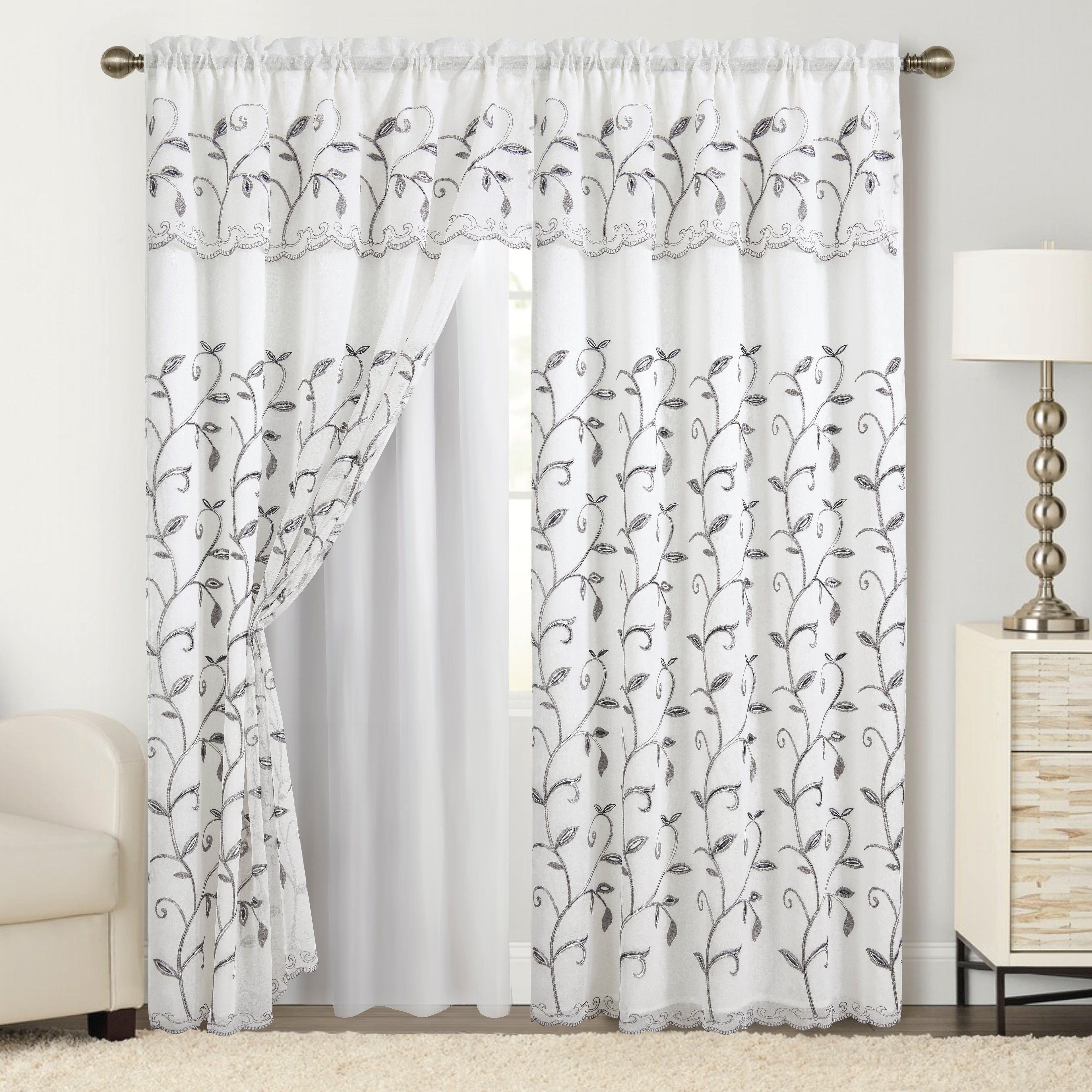 Set of 2 Lucia Curtain Panels - Attached Valance - 54" W x 84" L