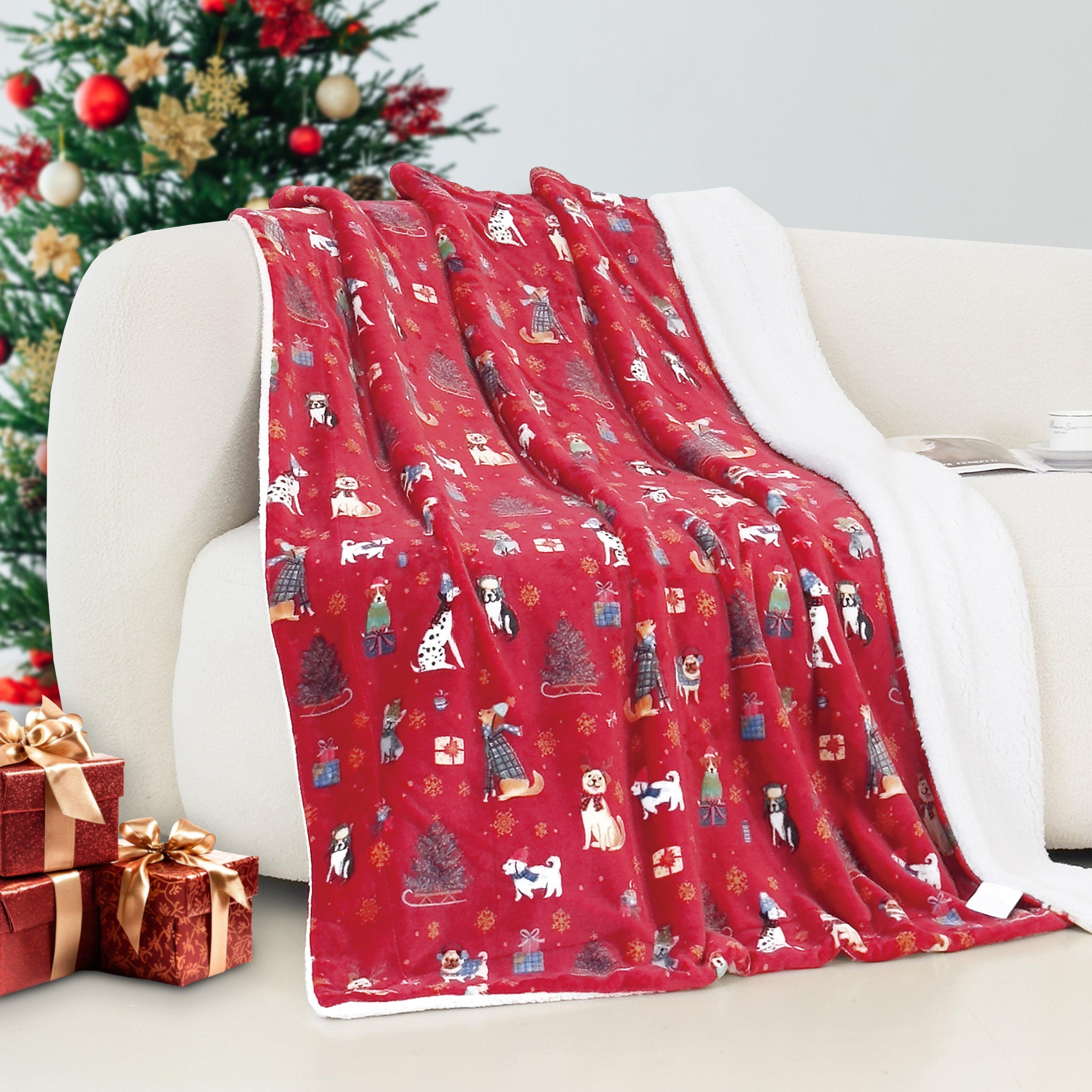 Christmas Sherpa Throw with Flannel Fleece - 50 x 60 inches