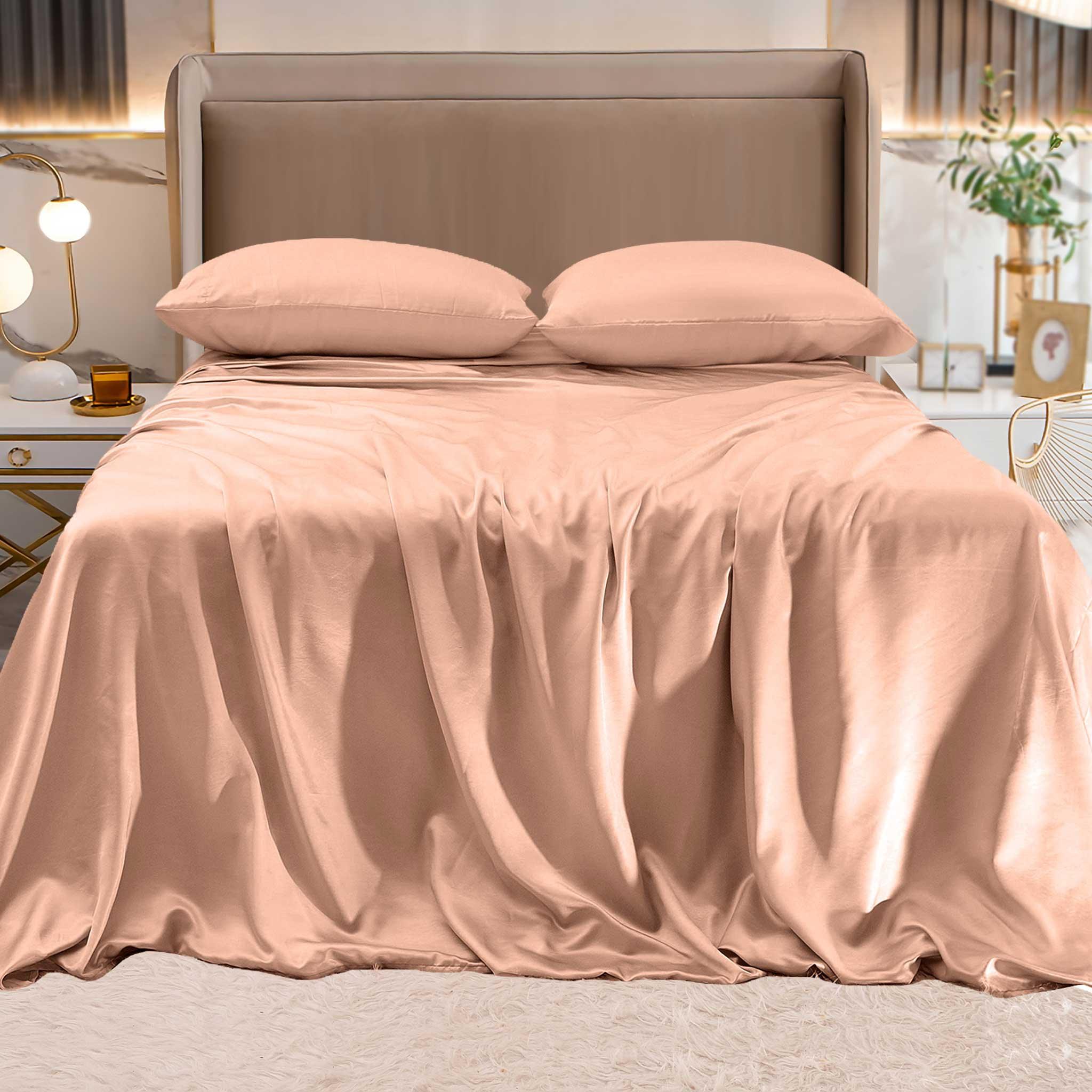 Fine 4-Piece Silky Satin Sheet Set, Bright Shades