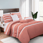 12-Piece Isabella Pleated Ruched Ruffled Comforter Set, Includes 6-Piece Sheet Set with Double Sided Storage Pockets