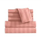 6-Piece Dobby Stripe Printed Bed Sheet Set- Soft as a Hotel Premium Quality