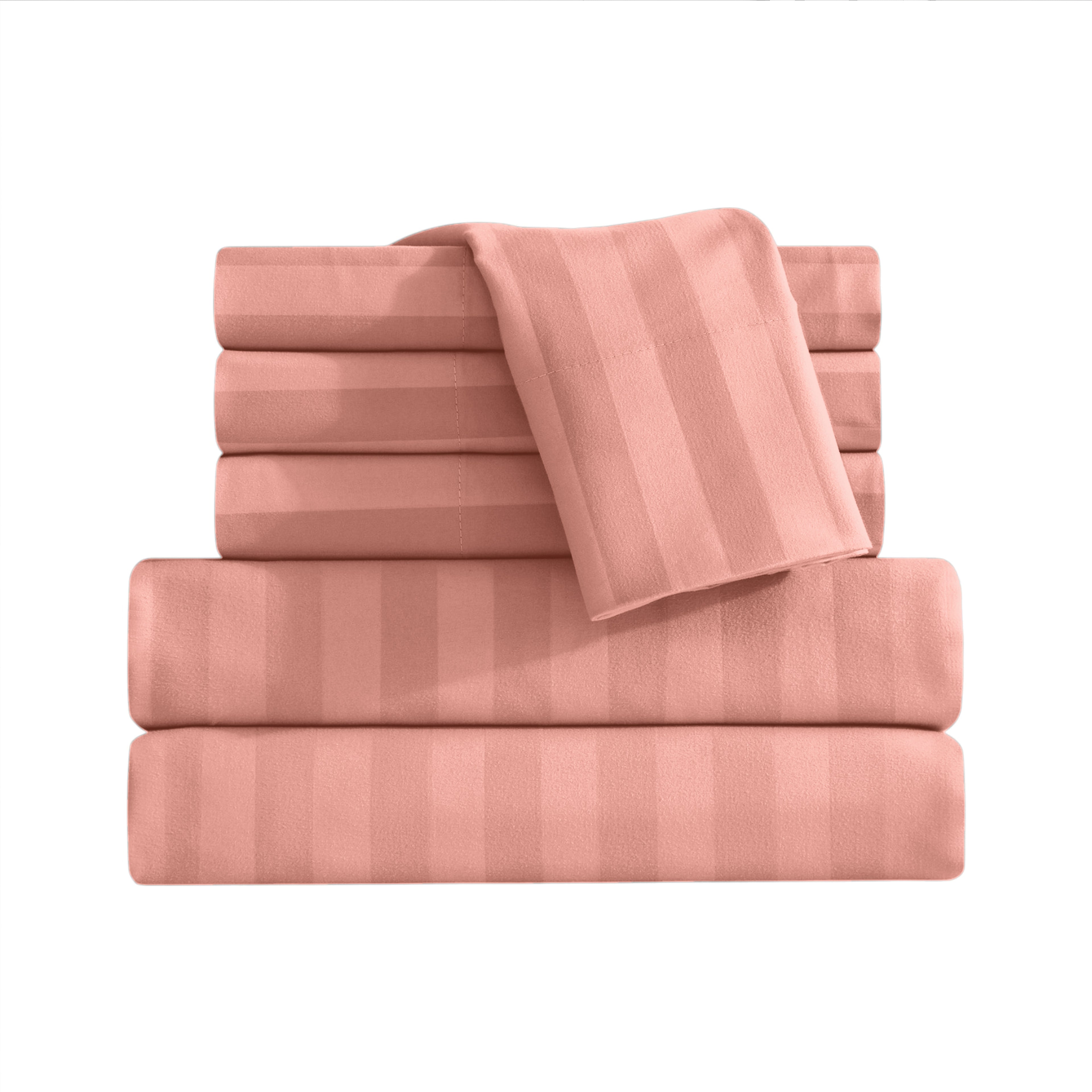 6-Piece Dobby Stripe Printed Bed Sheet Set- Soft as a Hotel Premium Quality