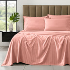 6-Piece Dobby Stripe Printed Bed Sheet Set- Soft as a Hotel Premium Quality