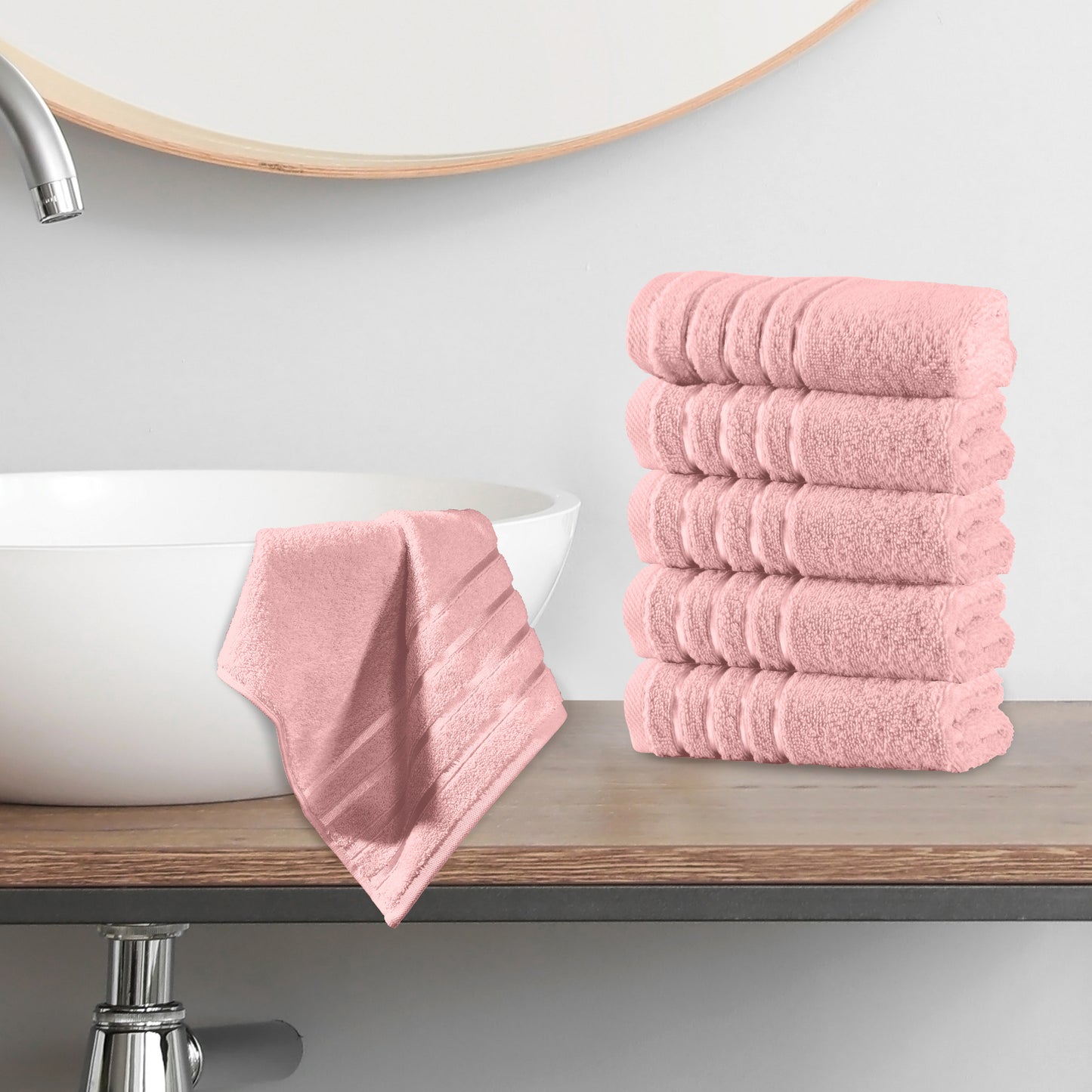 Elegant Comfort 6-Pack Premium Turkish Cotton 4 Lines Stripe Washcloths Set, 13 x 13 inch