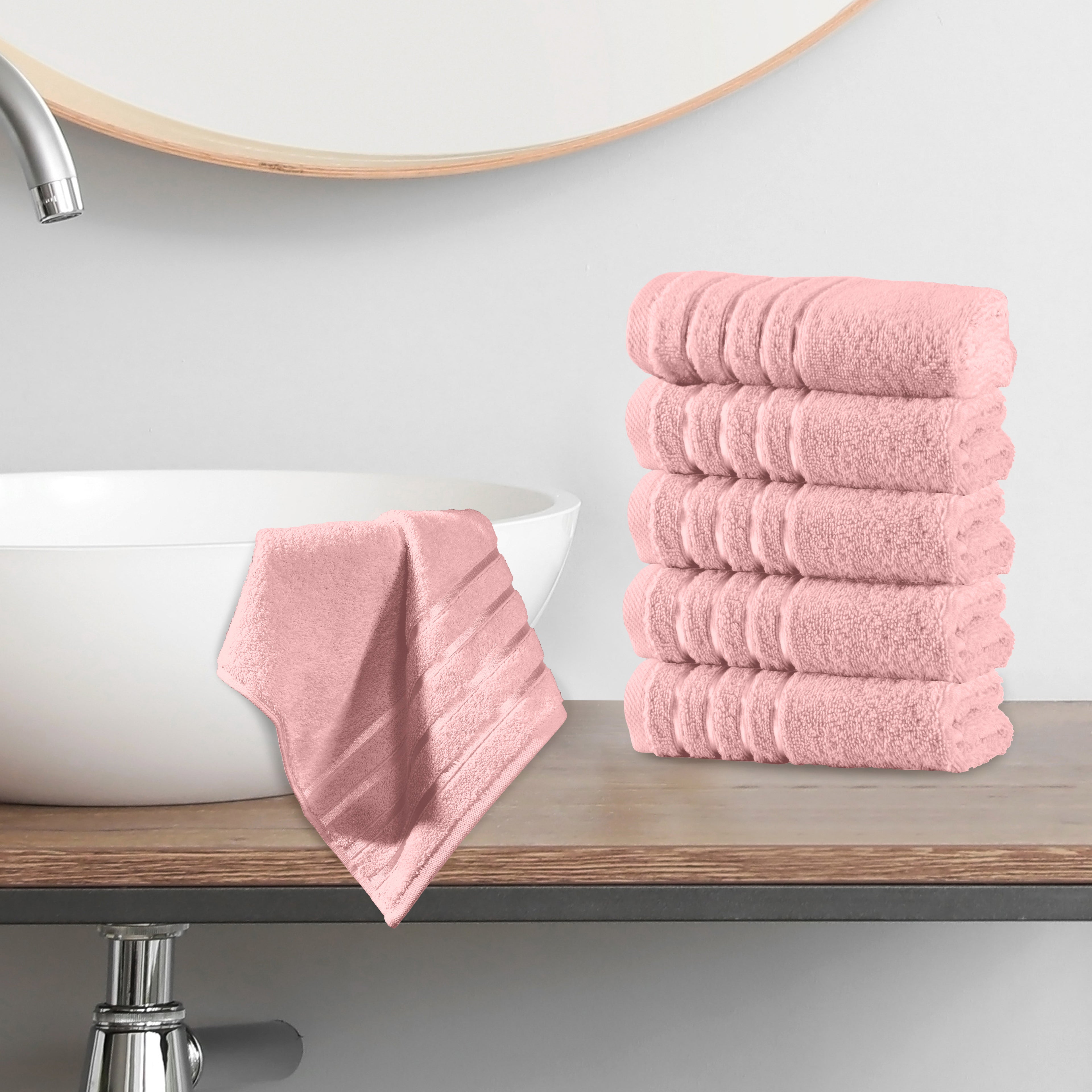 6-Pack Premium Turkish Cotton 4 Lines Stripe Washcloths Set, 13 x 13 inch