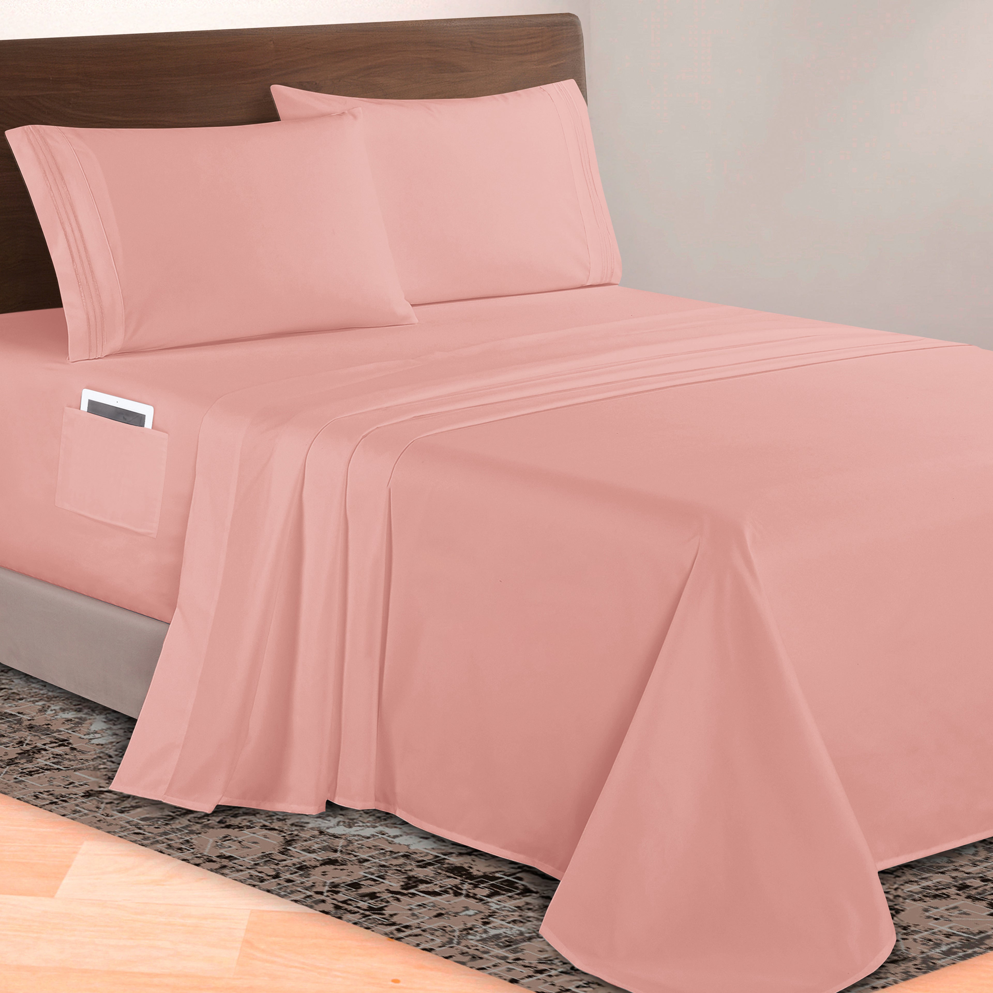 Extra deep 18-24 Inch Pocket 3 Line Embroidery, 4-Piece Sheet Set, Bright Shades