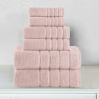 6-Piece Turkish Cotton 4 Lines Stripe Towel Set, 2 Washcloths, 2 Hand Towels and 2 Bath Towels