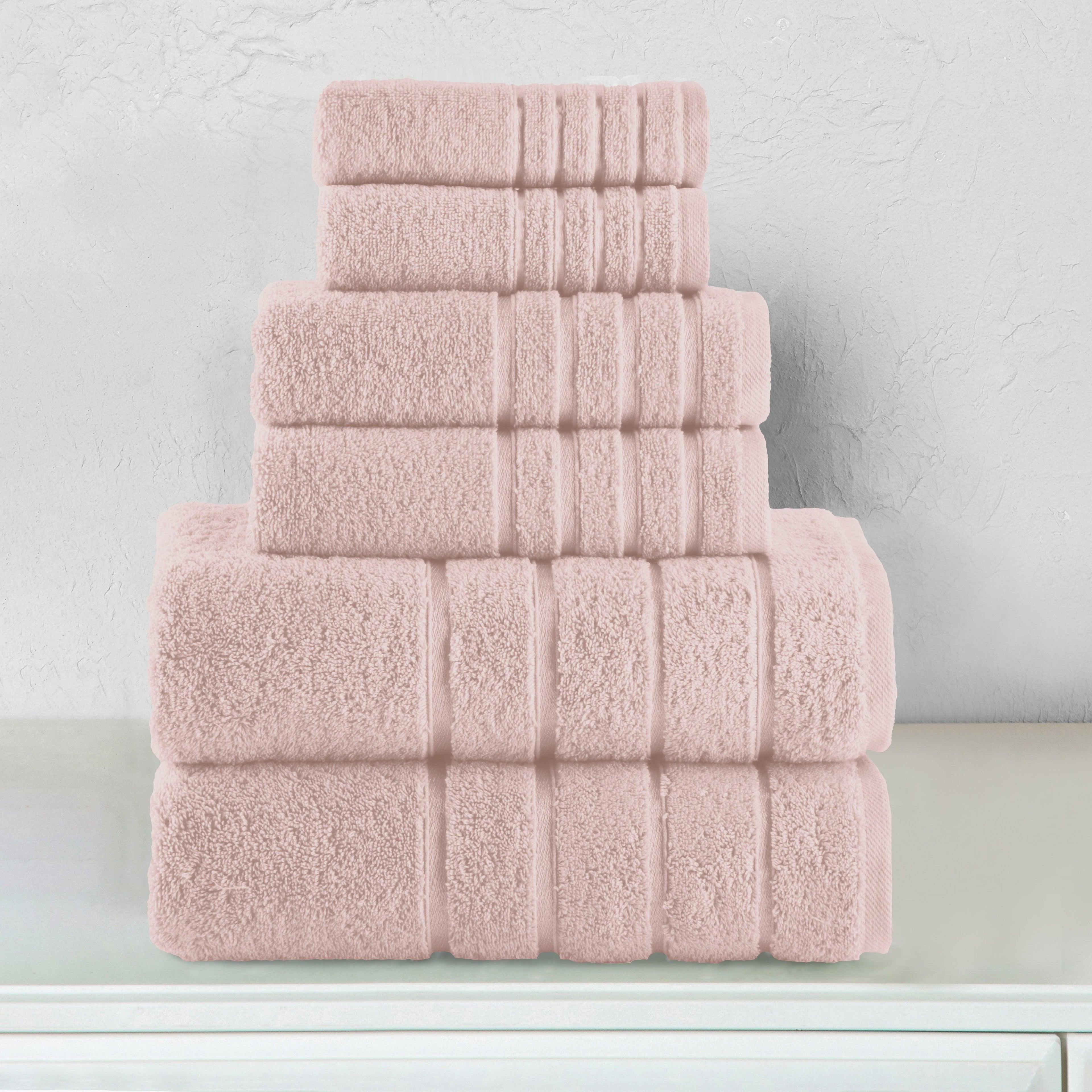 6-Piece Turkish Cotton 4 Lines Stripe Towel Set, 2 Washcloths, 2 Hand Towels and 2 Bath Towels