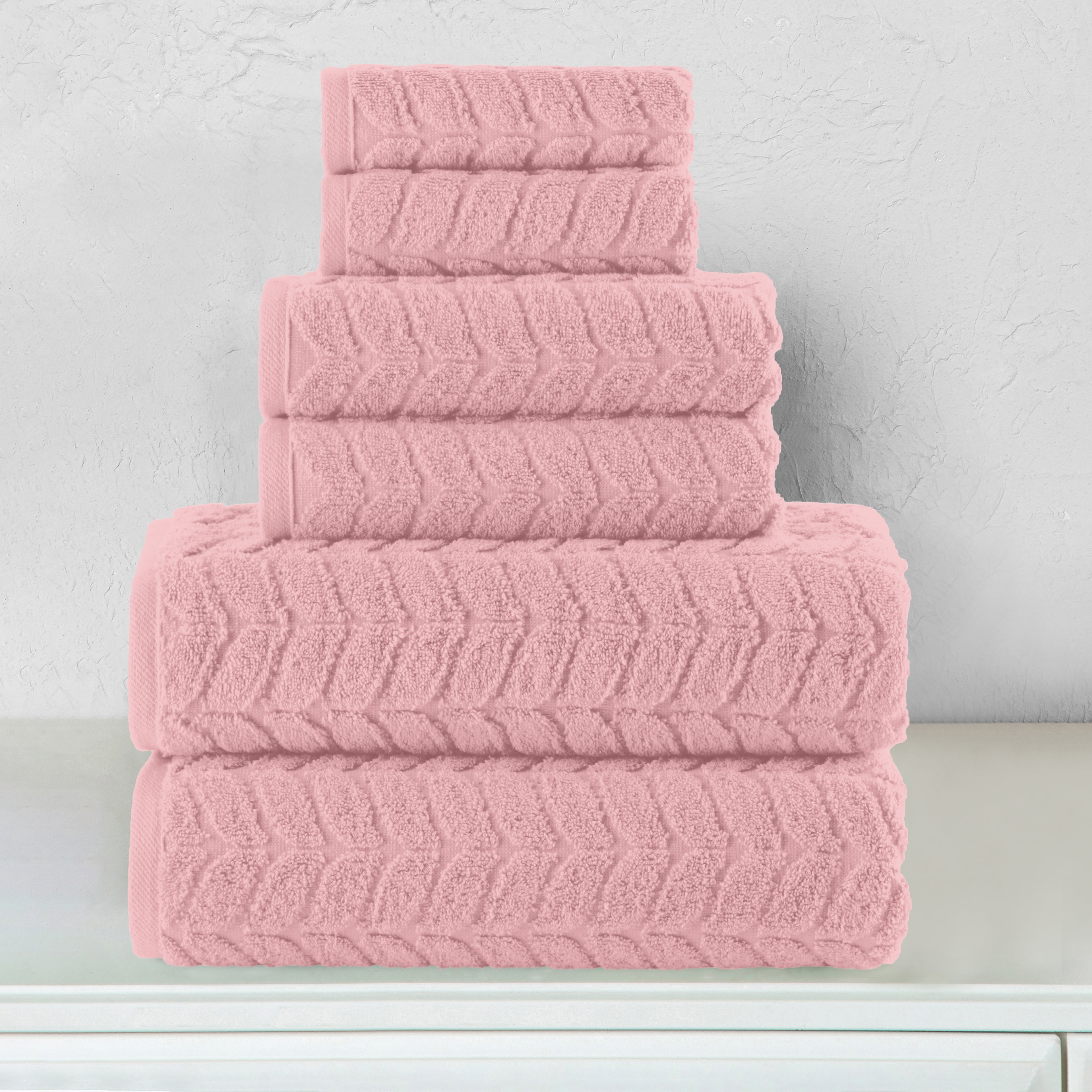 6-Piece Turkish Cotton Braided Towel Set, 2 Washcloths, 2 Hand Towels and 2 Bath Towels