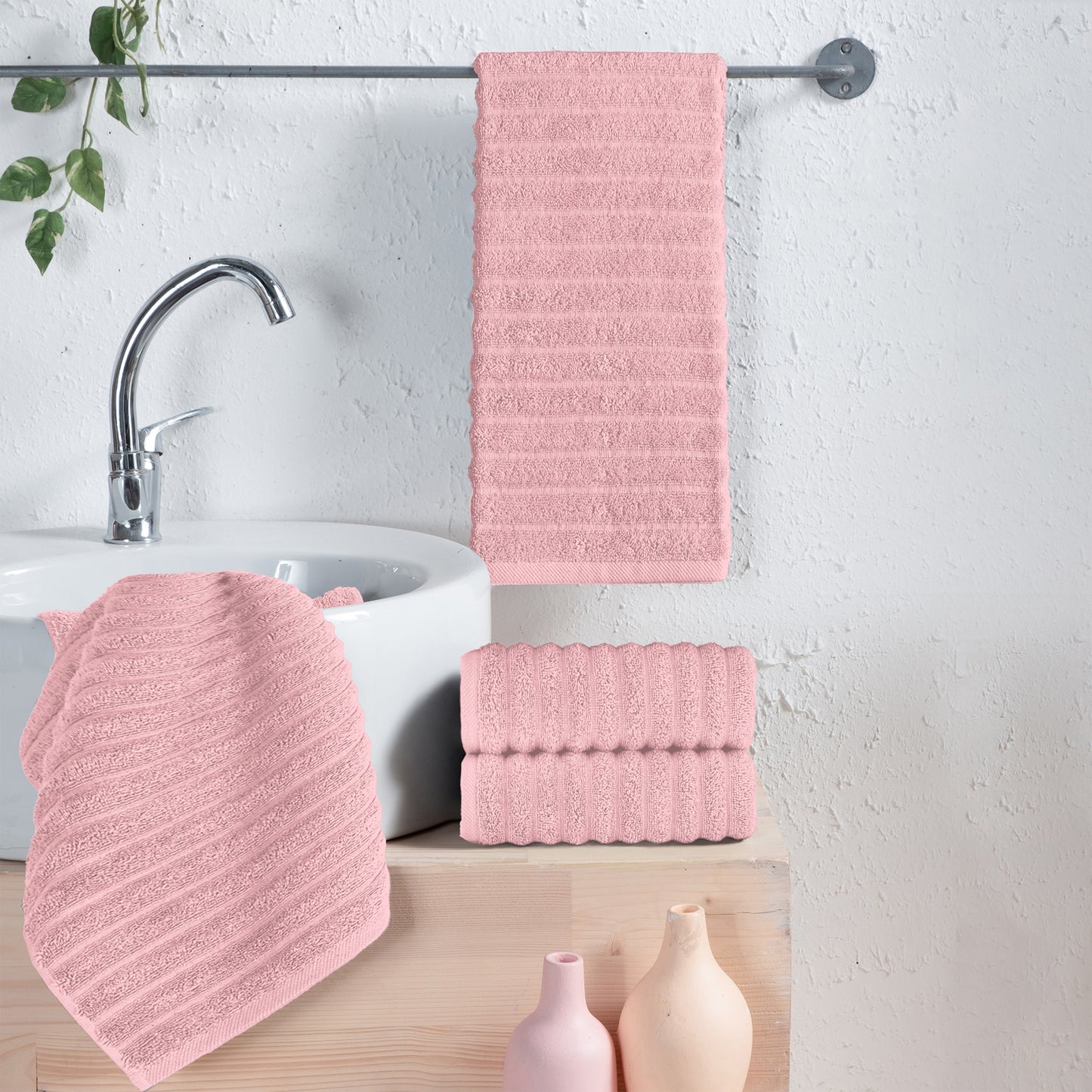 Elegant Comfort 4-Pack Premium Turkish Cotton Corduroy Stripe Hand Towel Set, 16 x 28 inch