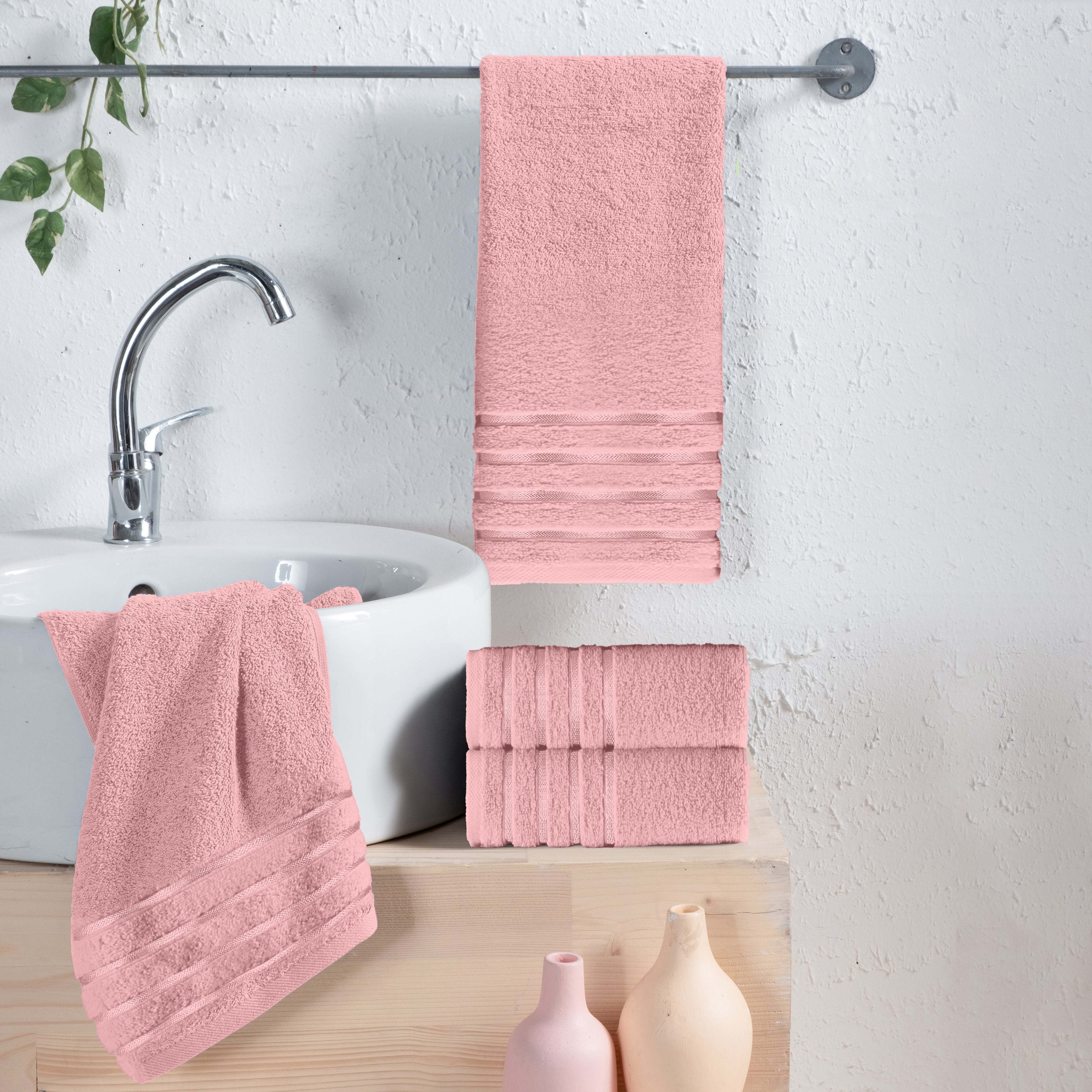 4-Pack Turkish Cotton 4 Lines Stripe Hand Towel Set, 16 x 28 inch