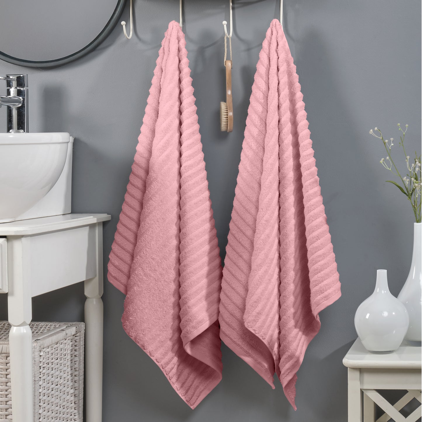 Elegant Comfort 2-Pack Premium Turkish Cotton Corduroy Stripe Bath Towel Set, 27 x 54 inch