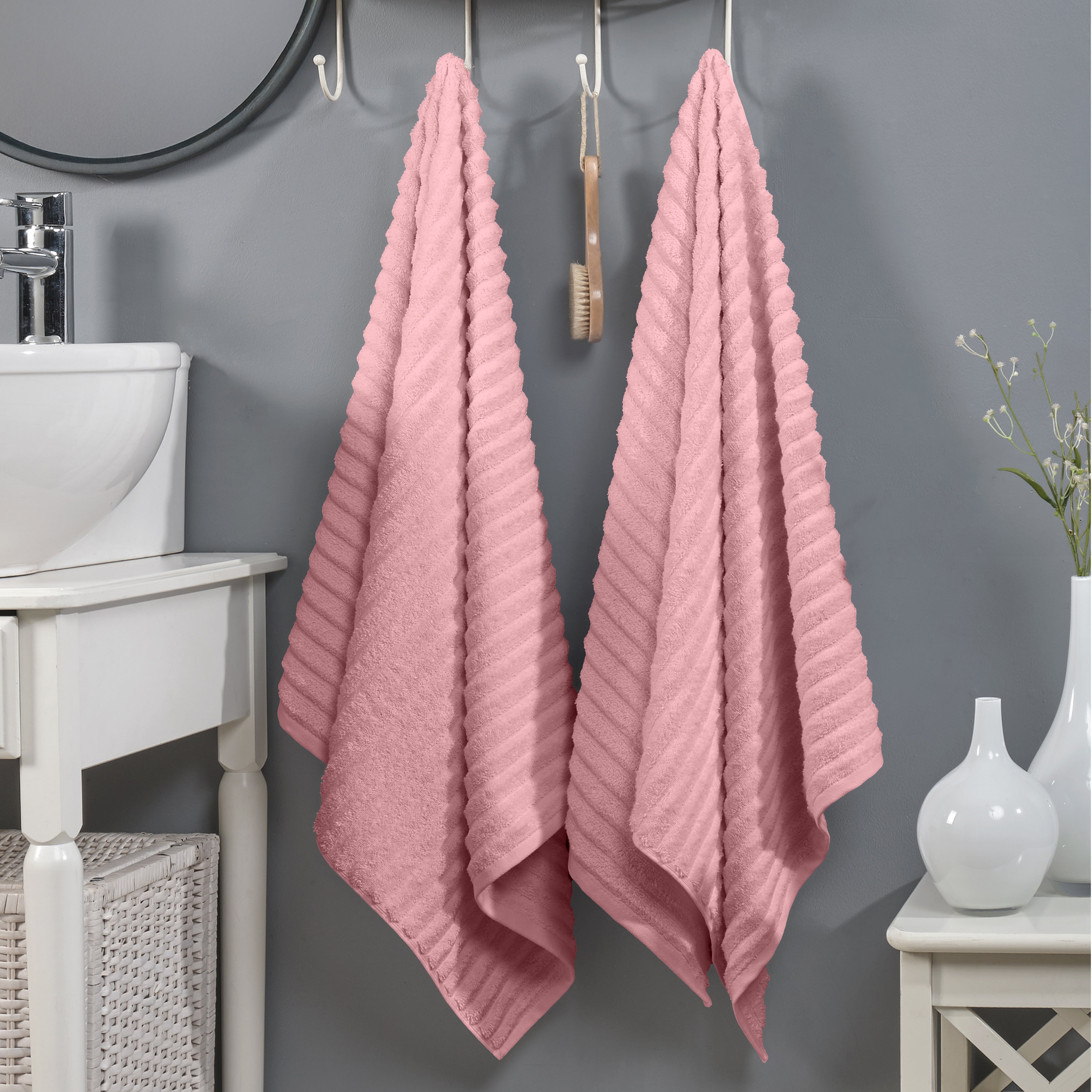 2-Pack Premium Turkish Cotton Corduroy Stripe Bath Towel Set, 27 x 54 inch