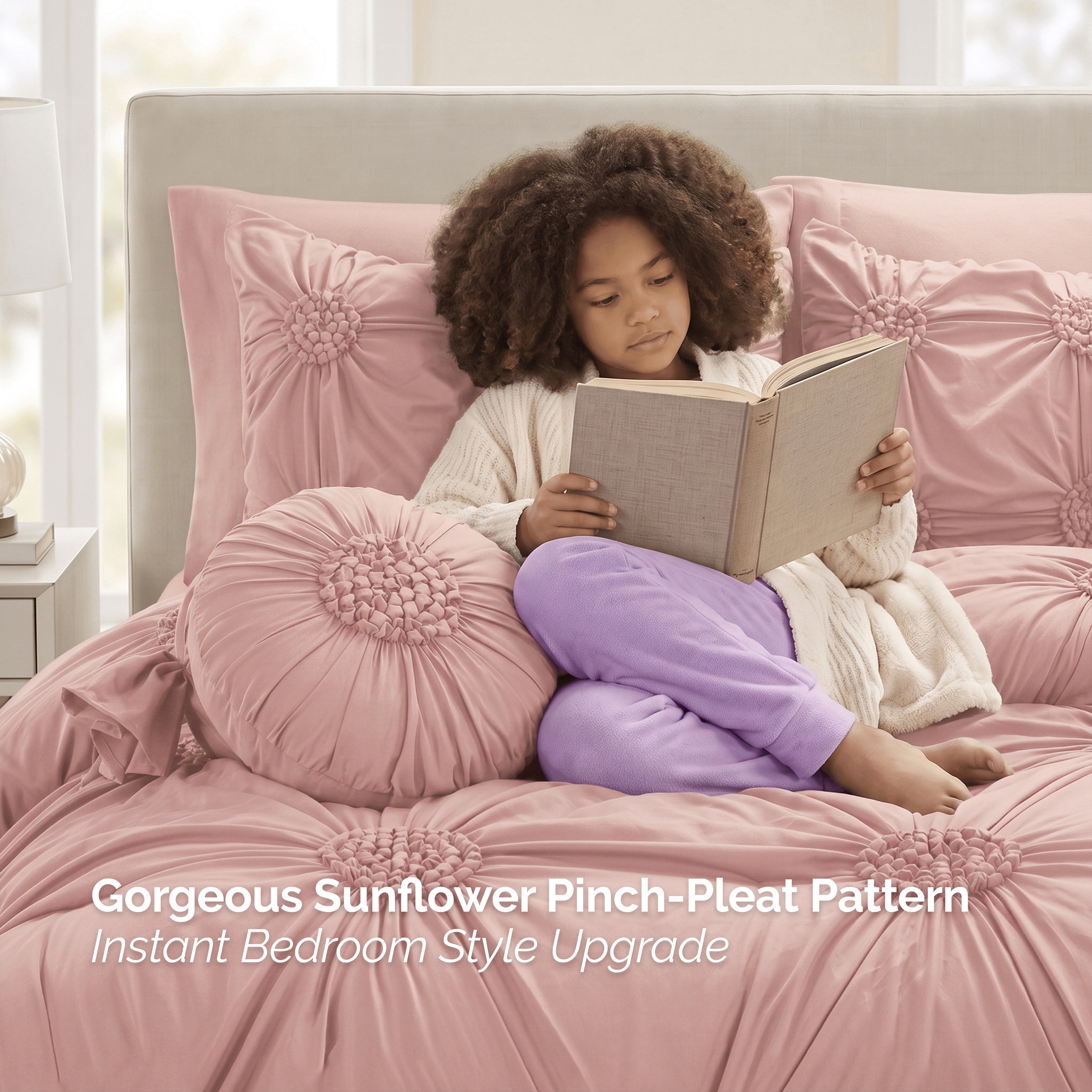 10-Piece Sunflower Comforter Set - Includes 4-Piece Sheet Set with Double Sided Storage Pockets