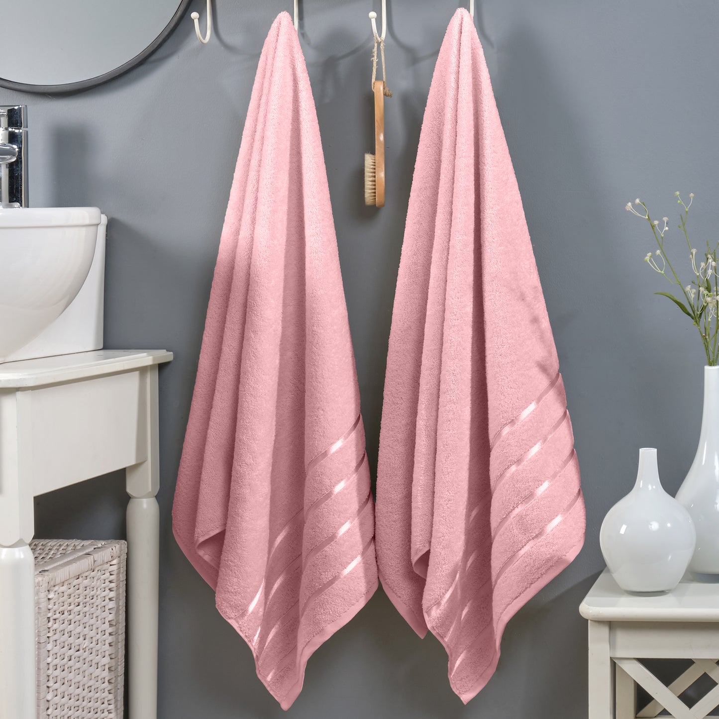 Elegant Comfort 2-Pack Premium Turkish Cotton 4 Lines Stripe Bath Towel Set, 27 x 54 inch