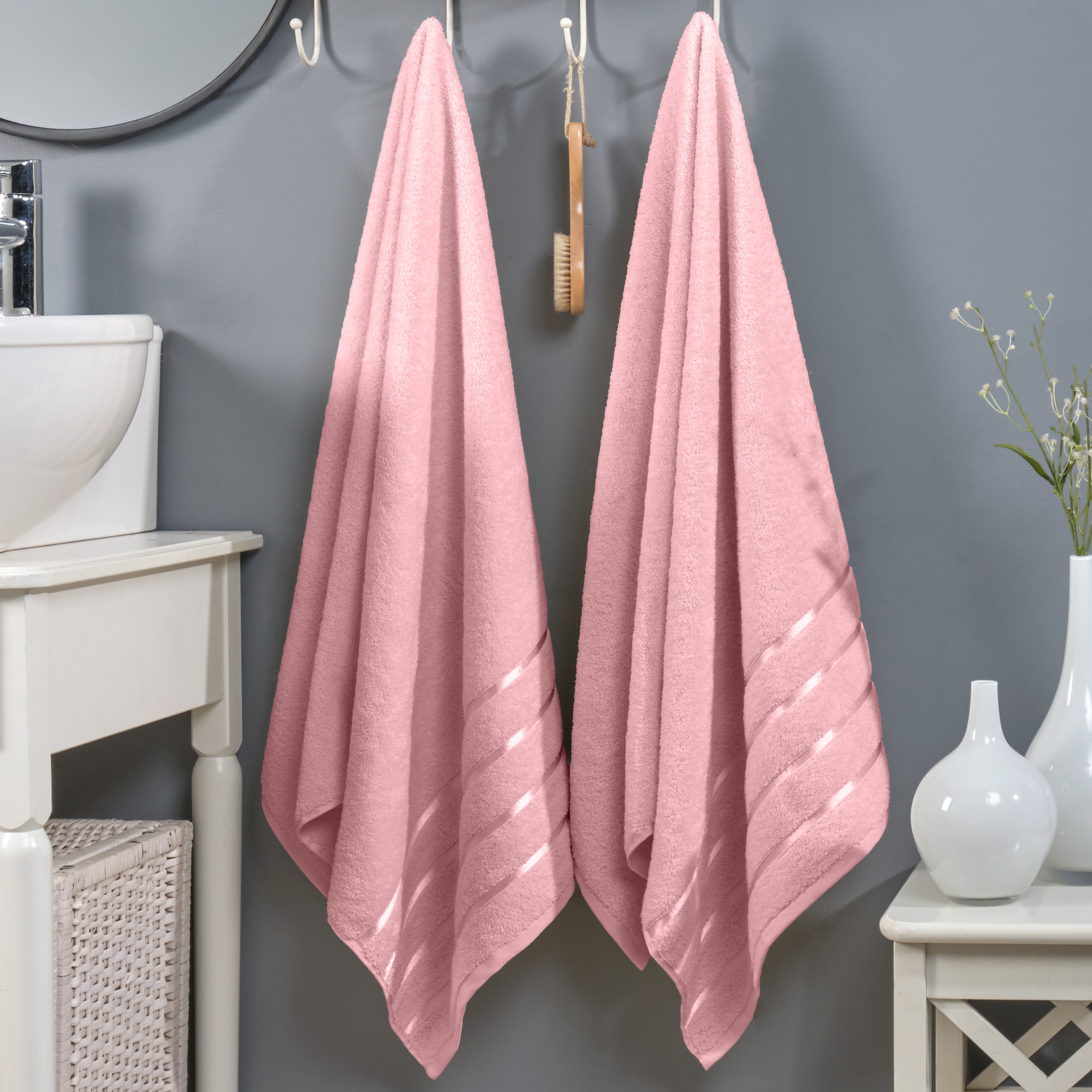 2-Pack Premium Turkish Cotton 4 Lines Stripe Bath Towel Set, 27 x 54 inch