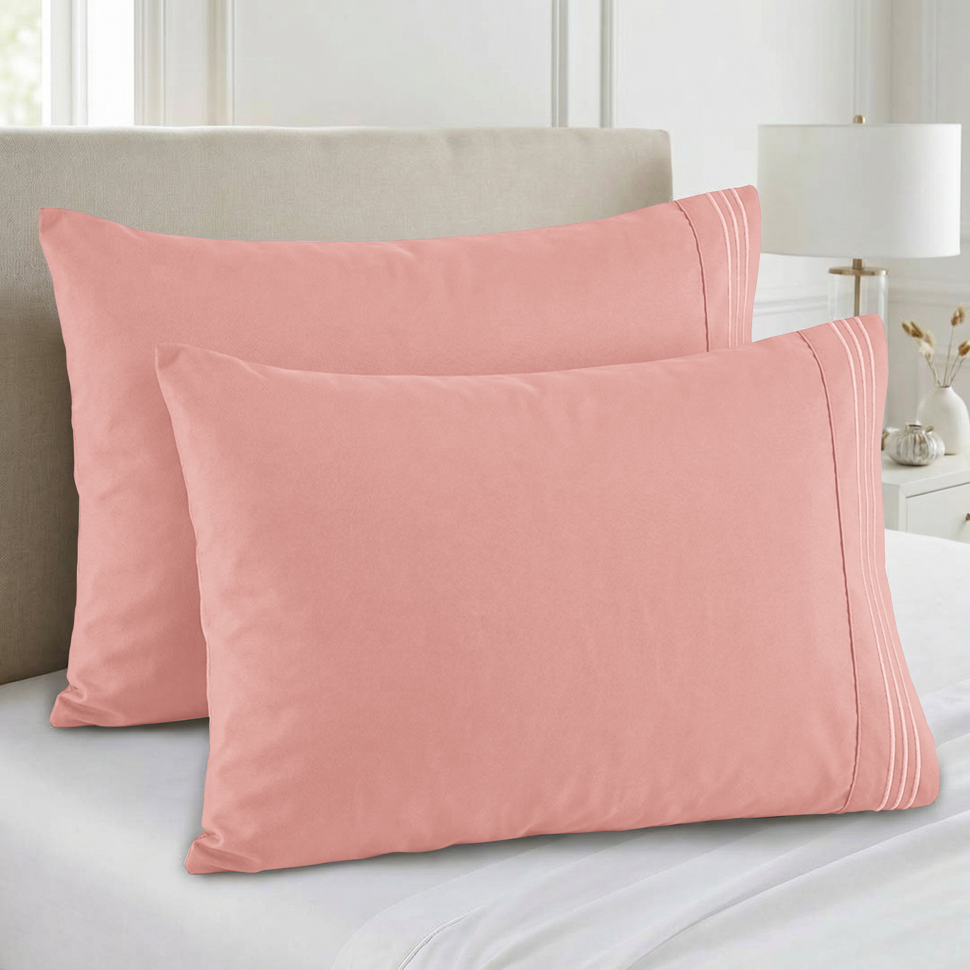 Set of 2 Pillowcases- 3 Line Embroidery