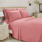 Essential 6-Piece 3-Line Embroidery Sheet Set, Soft as a Hotel Premium Quality, Bright Shades
