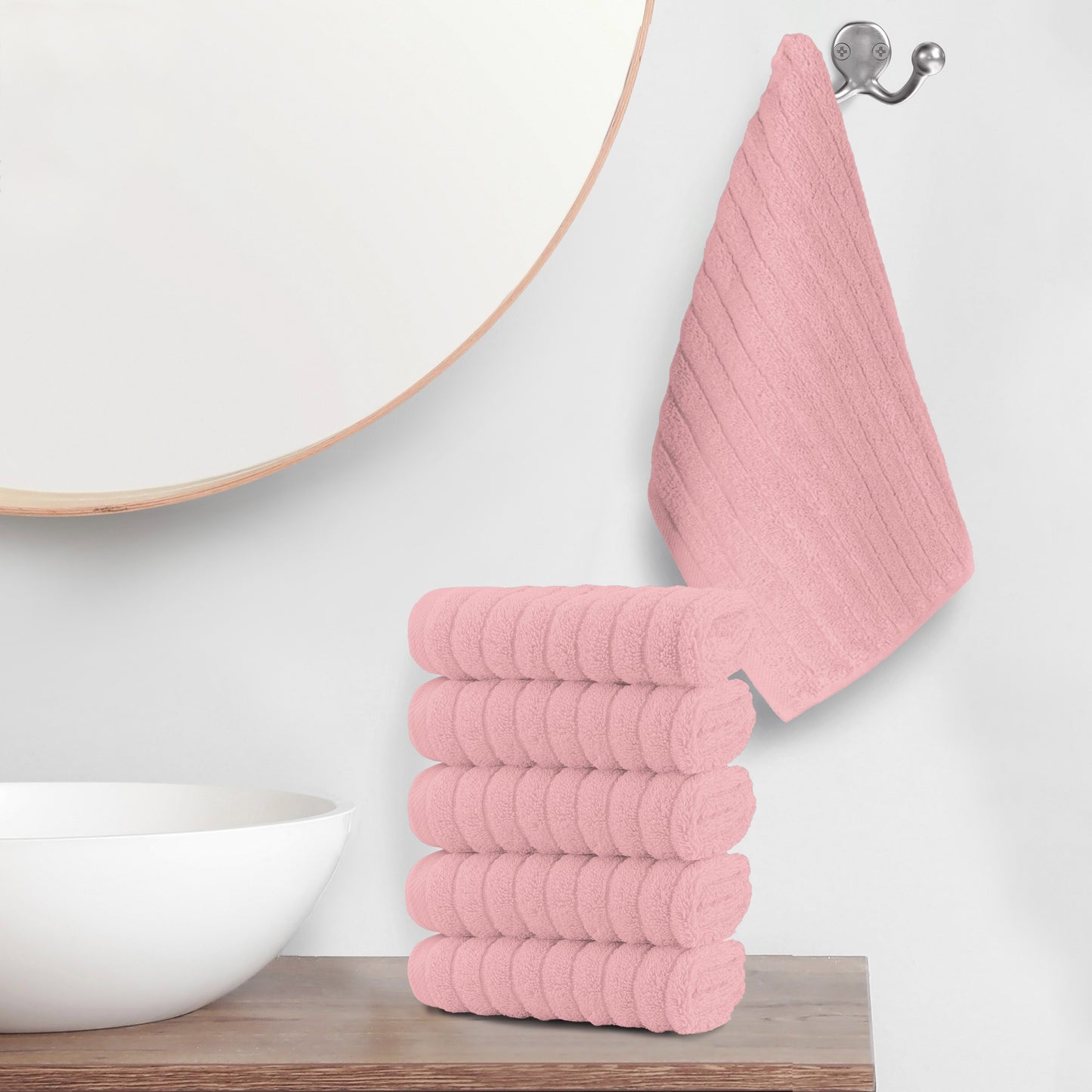 Elegant Comfort 6-Pack Premium Turkish Cotton Corduroy Stripe Washcloths Set, 13 x 13 inch