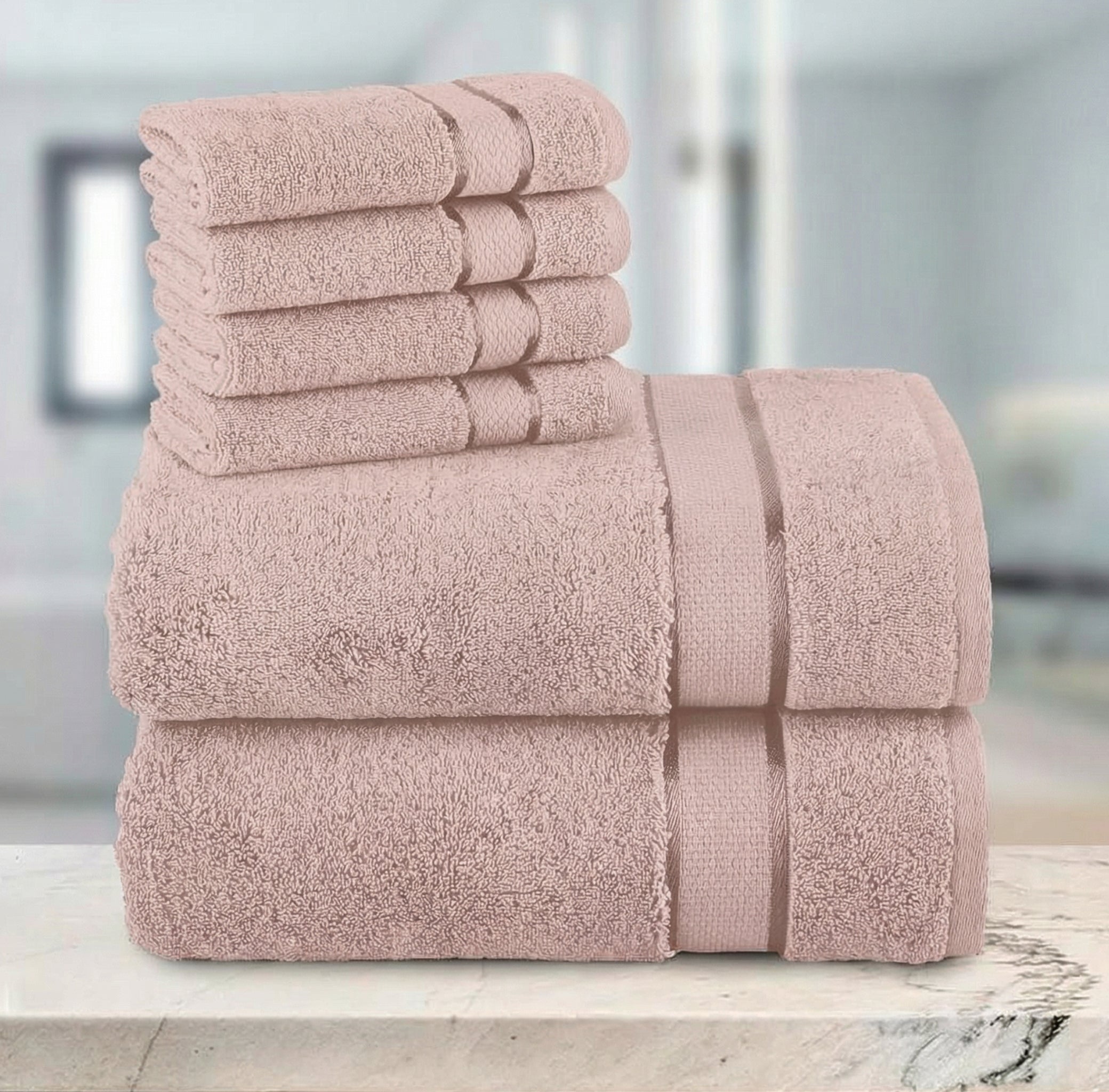 6-Piece Turkish Cotton 2 Lines Towel Set, 2 Washcloths, 2 Hand Towels and 2 Bath Towels