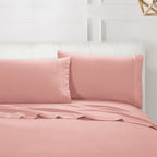 Essential Solid 3 Line Embroidery - Soft as a Hotel Premium Quality, 4-Piece Sheet Set, Bright Shades