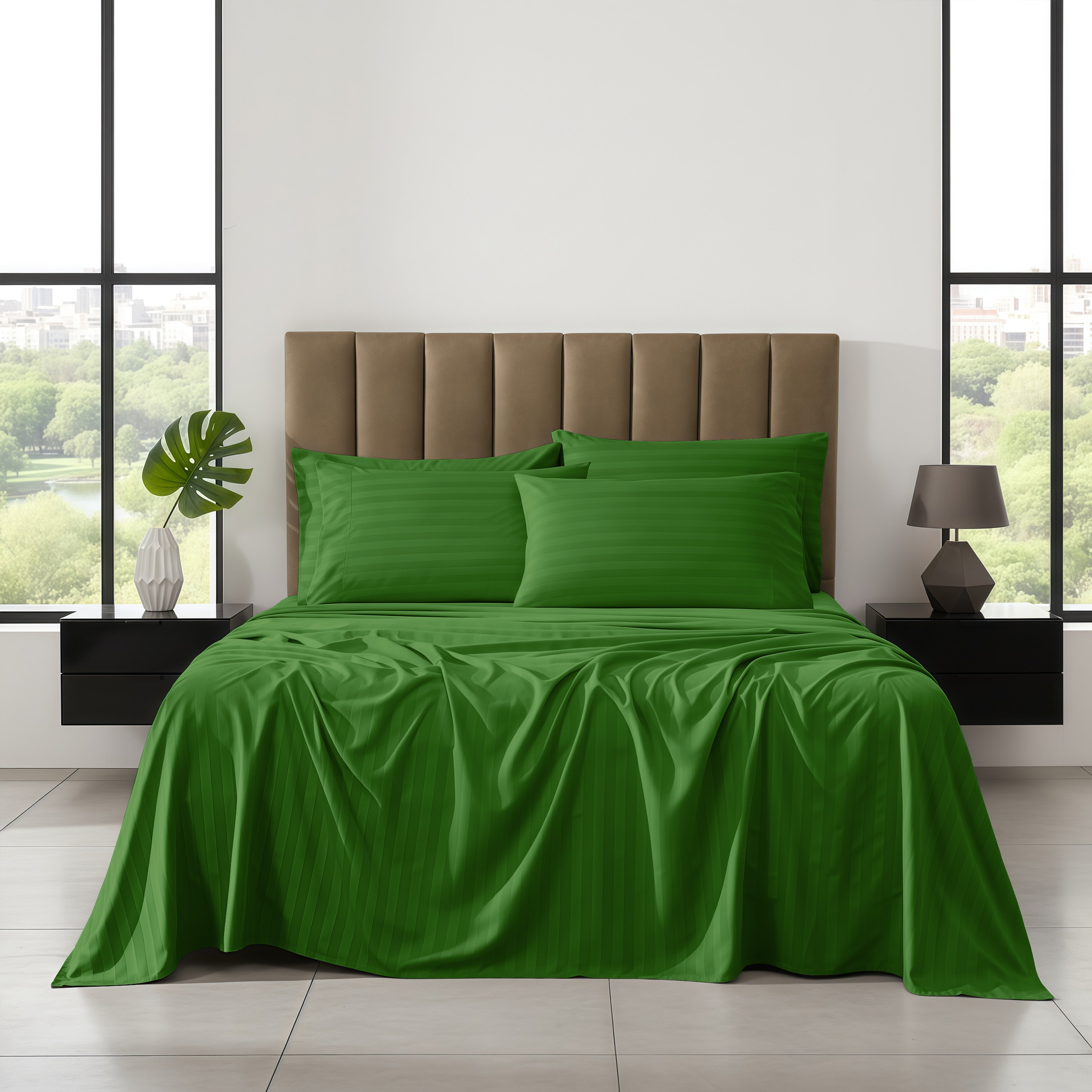 6-Piece Dobby Stripe Printed Bed Sheet Set- Soft as a Hotel Premium Quality