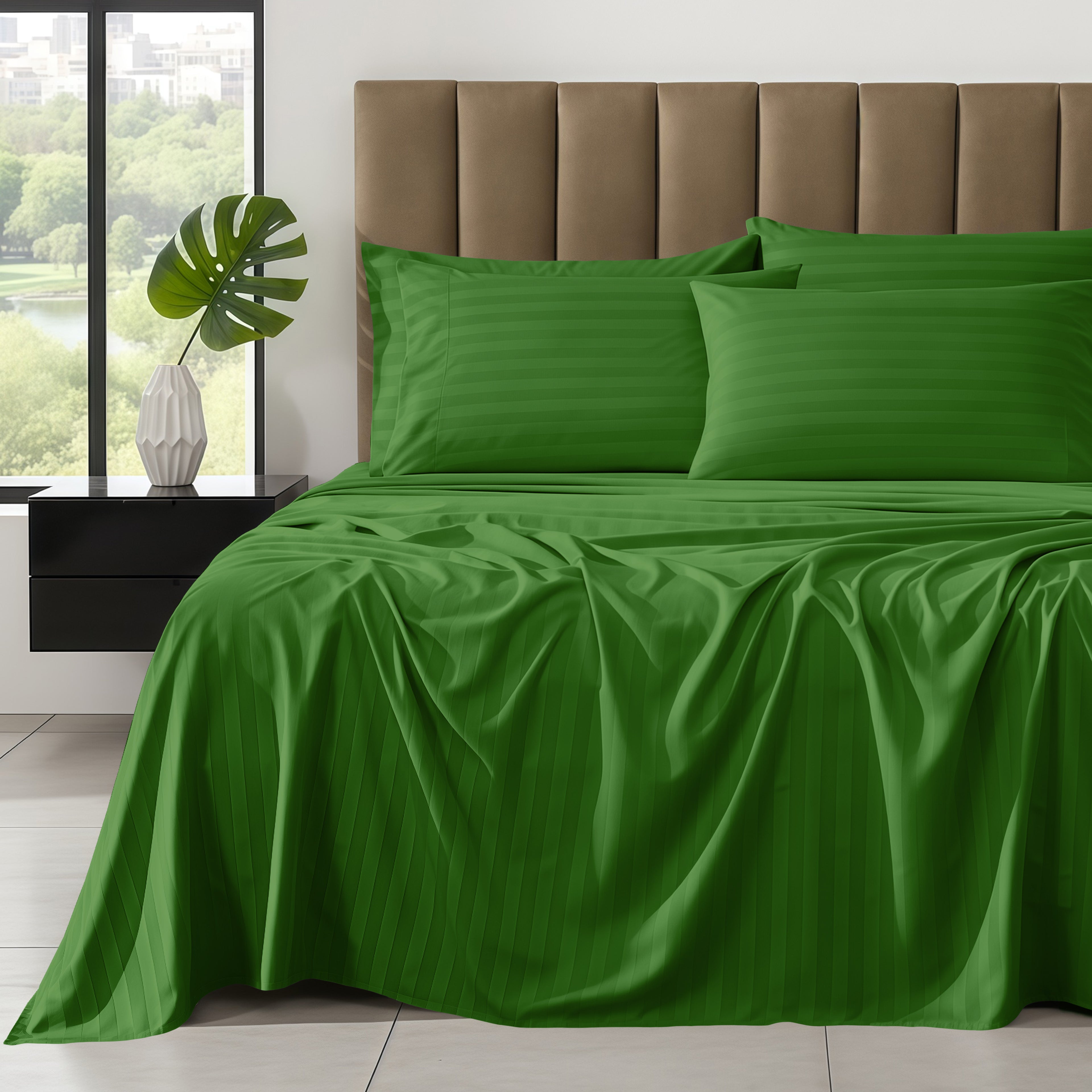 6-Piece Dobby Stripe Printed Bed Sheet Set- Soft as a Hotel Premium Quality