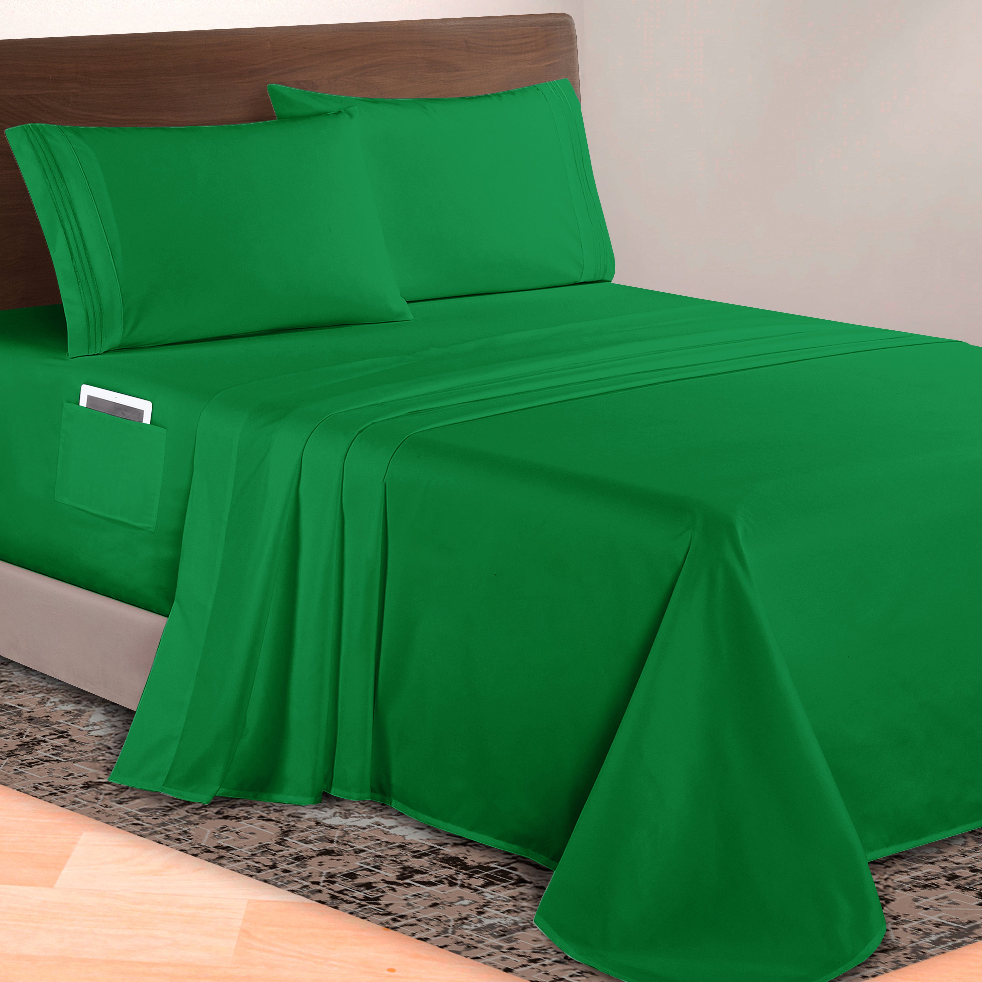 Extra deep 18-24 Inch Pocket 3 Line Embroidery, 4-Piece Sheet Set, Bright Shades