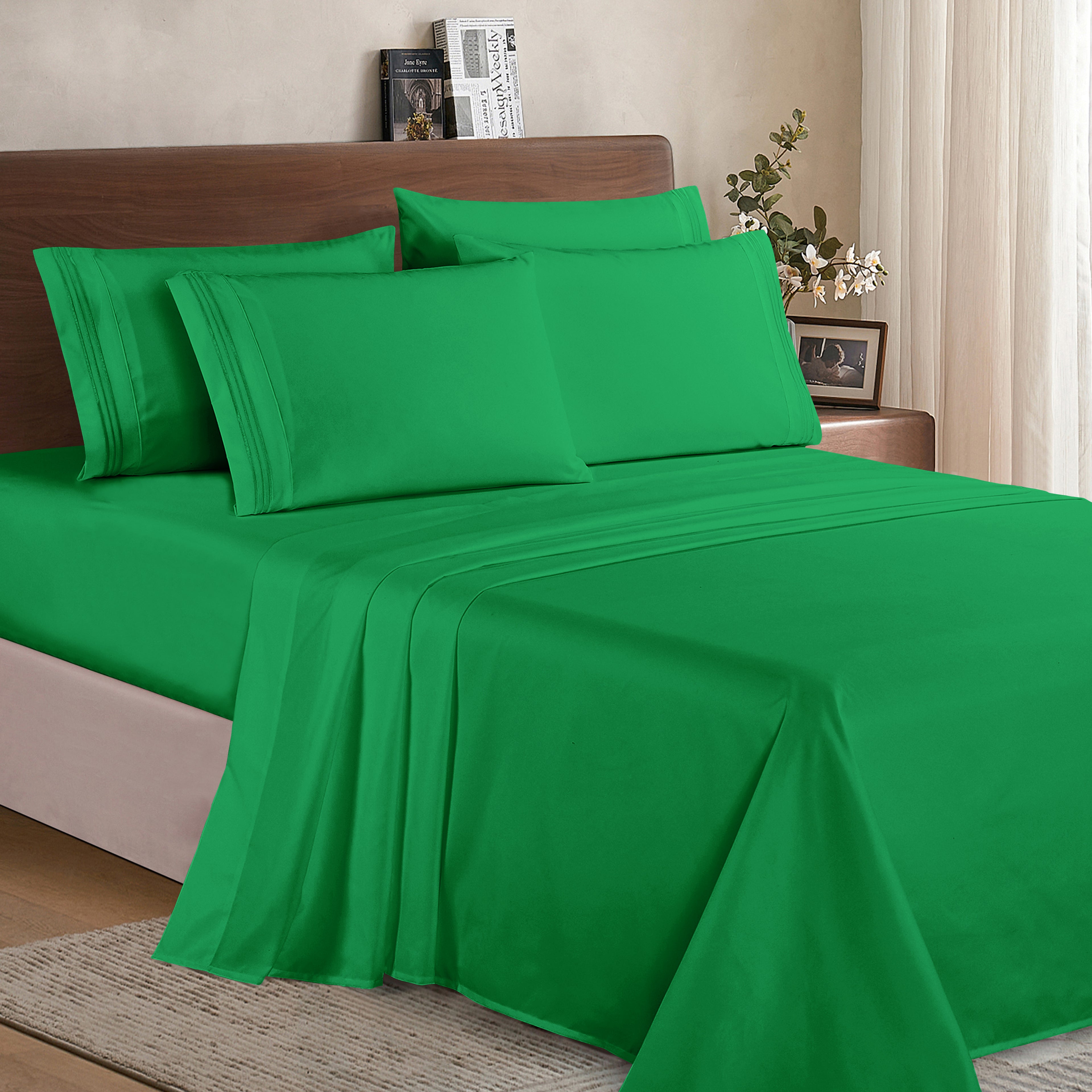 Essential 6-Piece 3-Line Embroidery Sheet Set, Soft as a Hotel Premium Quality,  Moody Shades