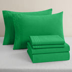 Essential 6-Piece 3-Line Embroidery Sheet Set, Soft as a Hotel Premium Quality,  Moody Shades