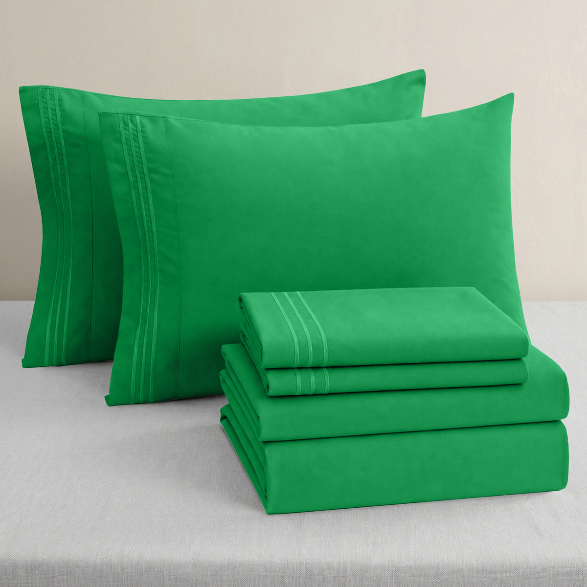 Essential 6-Piece 3-Line Embroidery Sheet Set, Soft as a Hotel Premium Quality,  Moody Shades