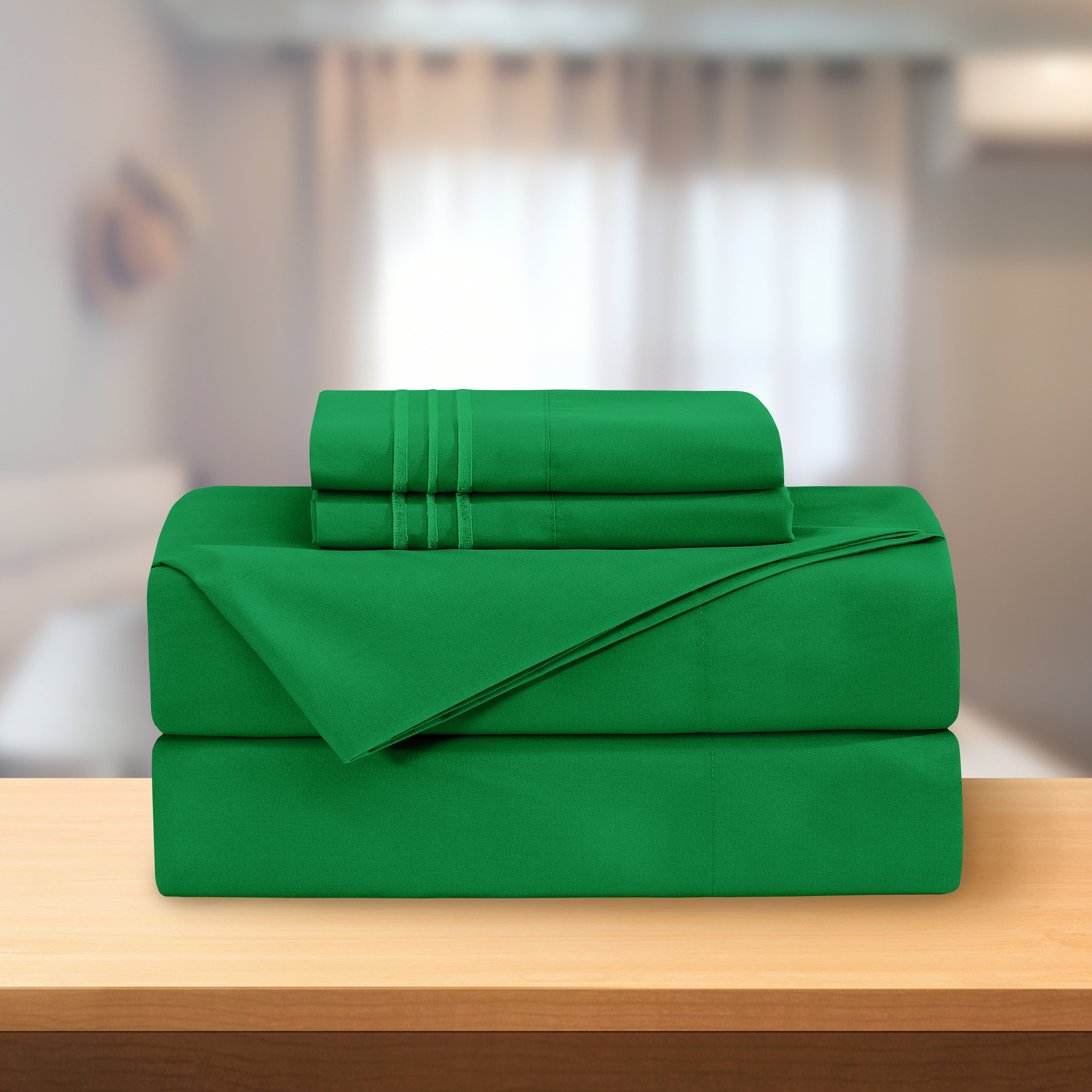 Essential 4-Piece 3-Line Embroidery Sheet Set, Soft as a Hotel Premium Quality,  Moody Shades