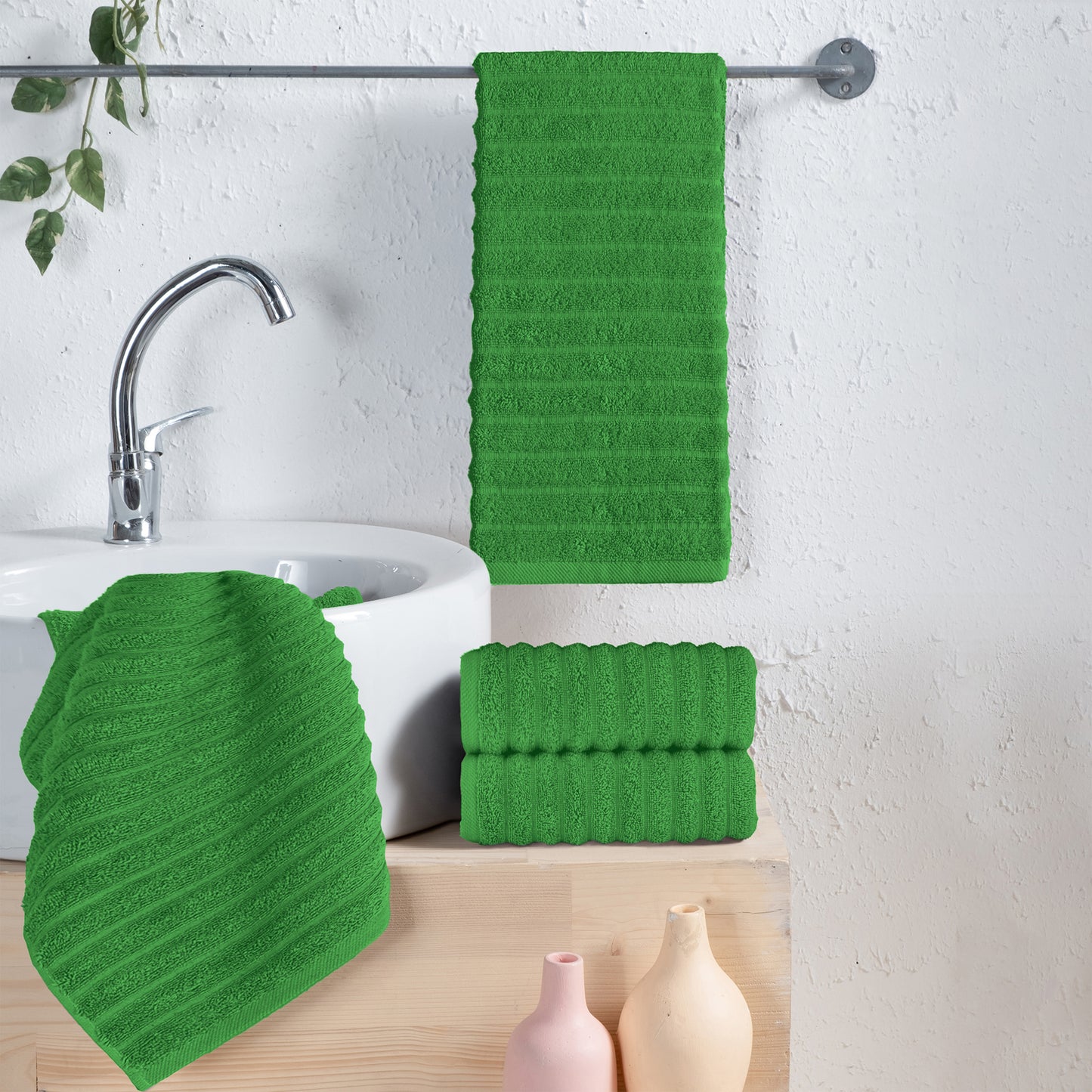 Elegant Comfort 4-Pack Premium Turkish Cotton Corduroy Stripe Hand Towel Set, 16 x 28 inch