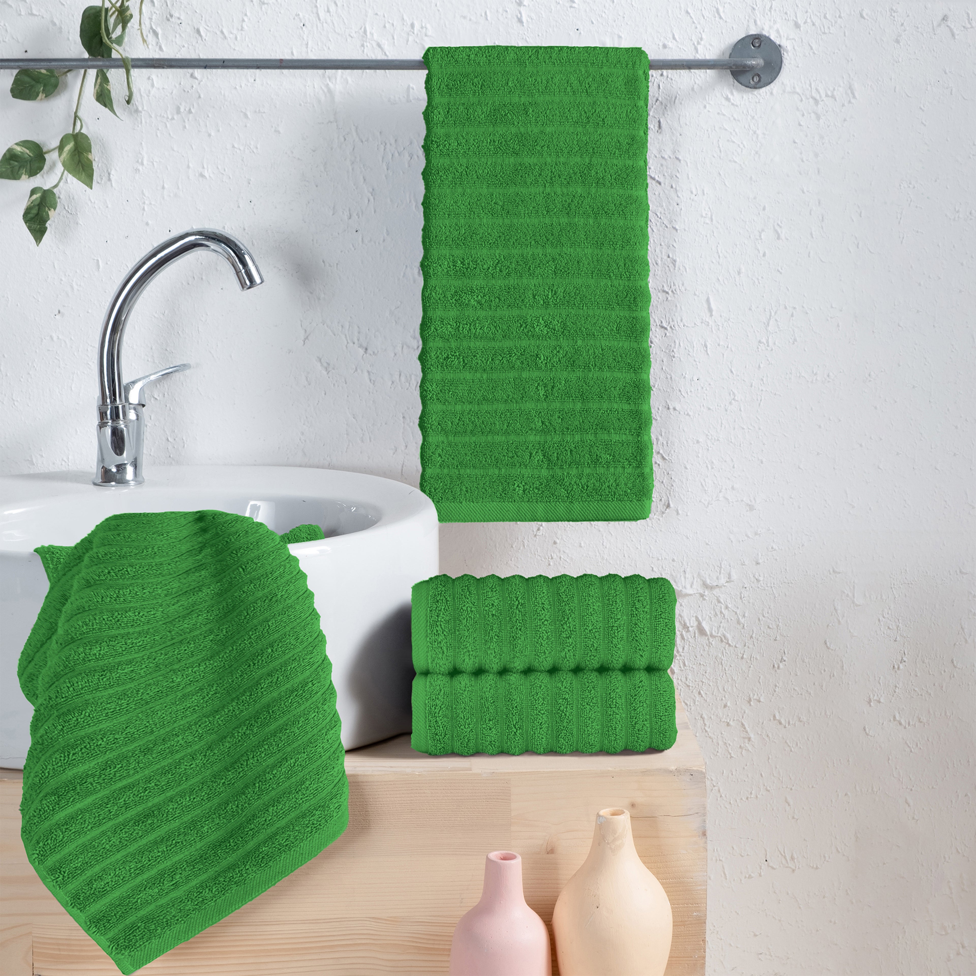 4-Pack Premium Turkish Cotton Corduroy Stripe Hand Towel Set, 16 x 28 inch