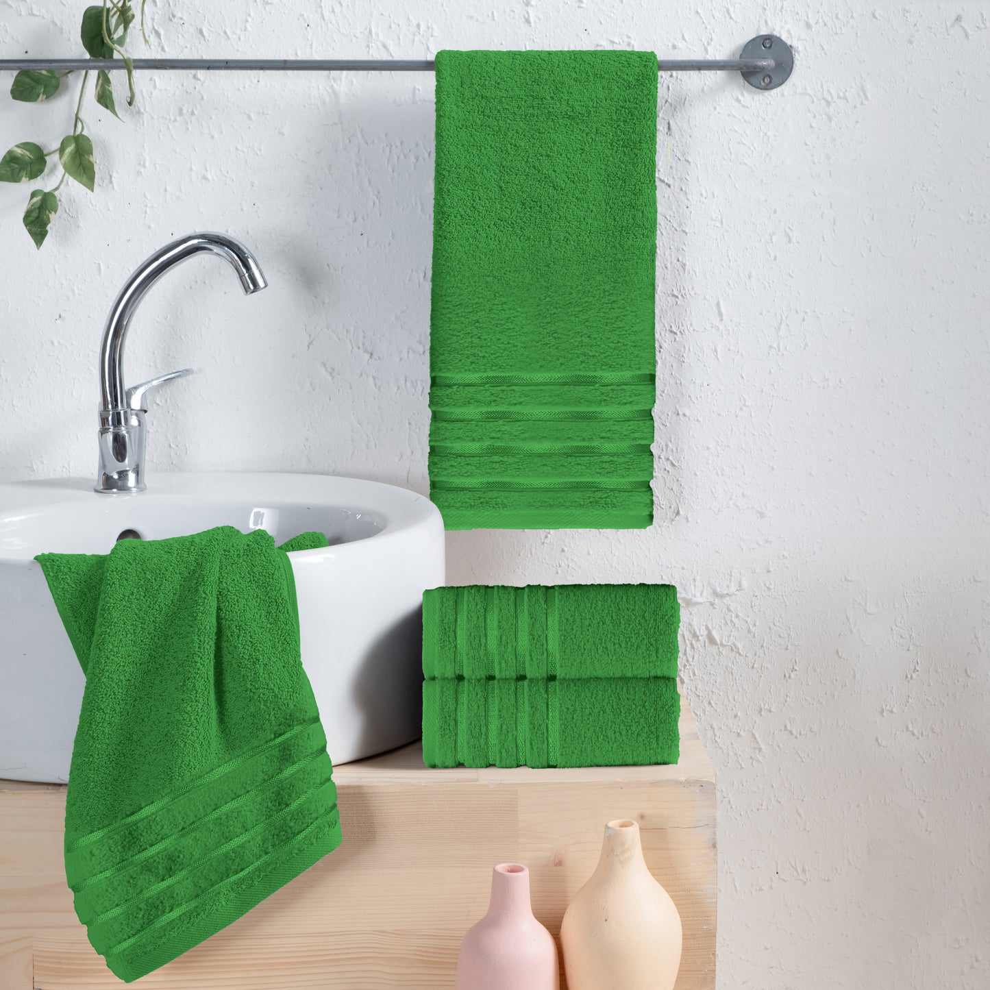 Elegant Comfort 4-Pack Turkish Cotton 4 Lines Stripe Hand Towel Set, 16 x 28 inch